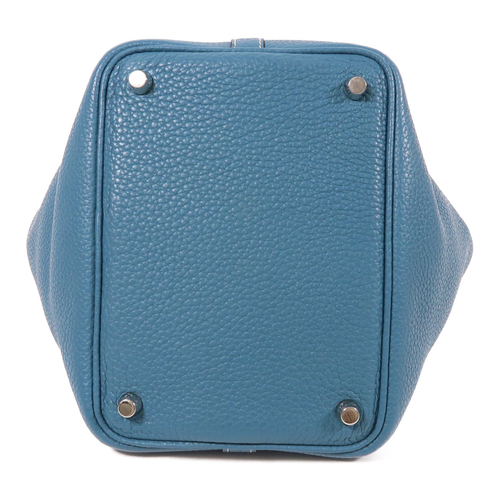 HERMES Clemence皮革Picotin PM銀扣手挽袋藍色