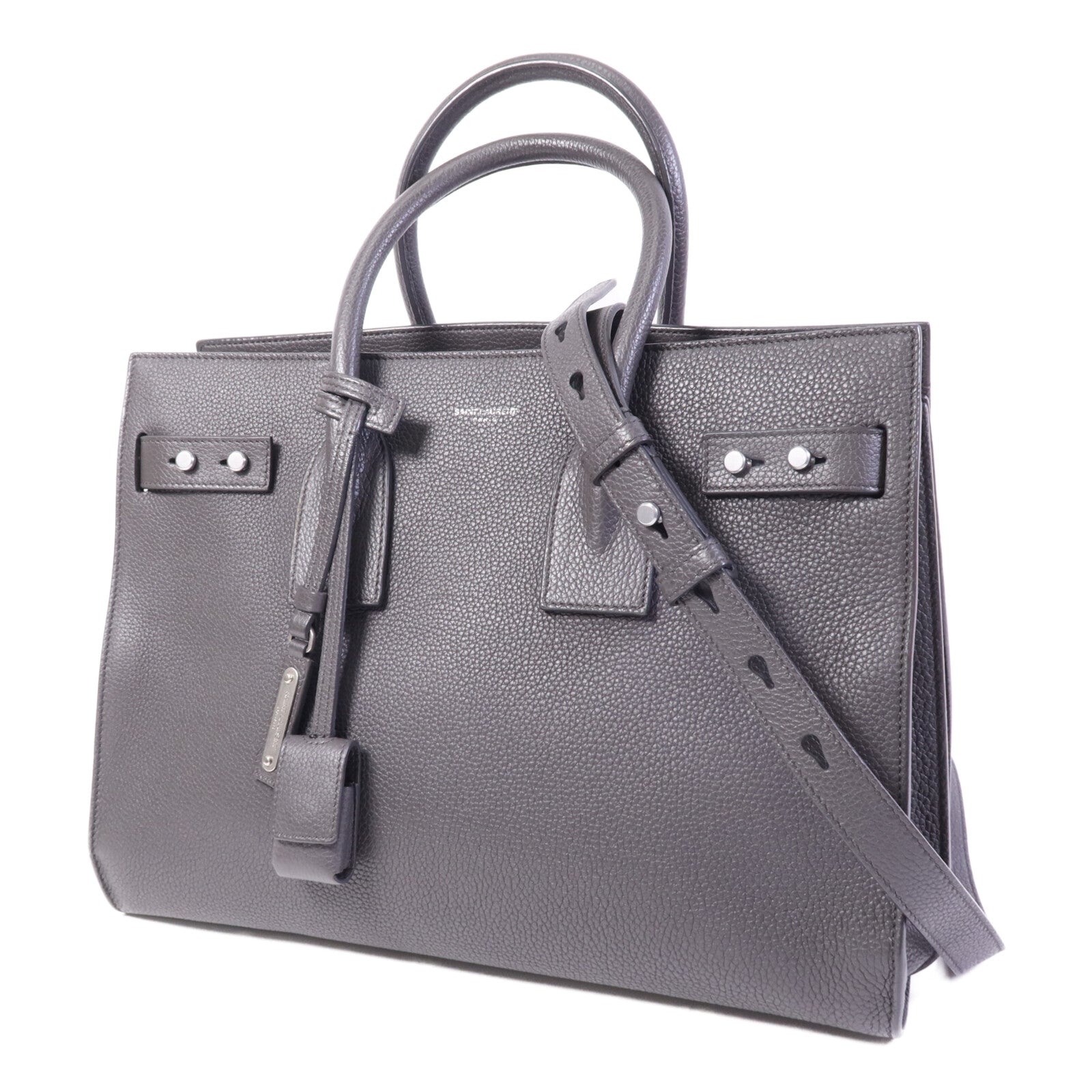 SAINT LAURENT 牛皮皮革Sac De Jour銀扣手挽肩背兩用袋