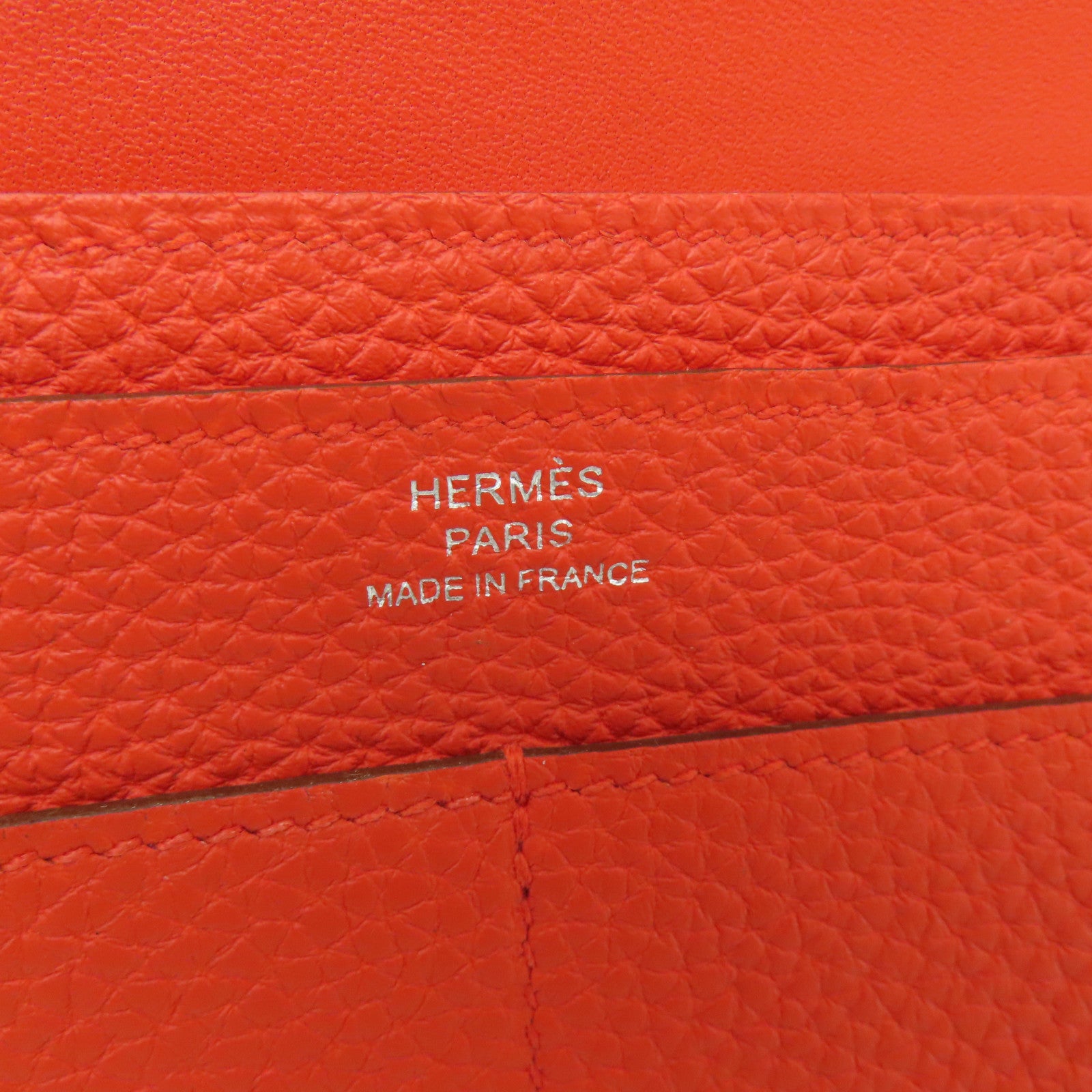 HERMES 【激減優惠】Clemence皮革Dogon wallet銀扣長錢包Orange橙色