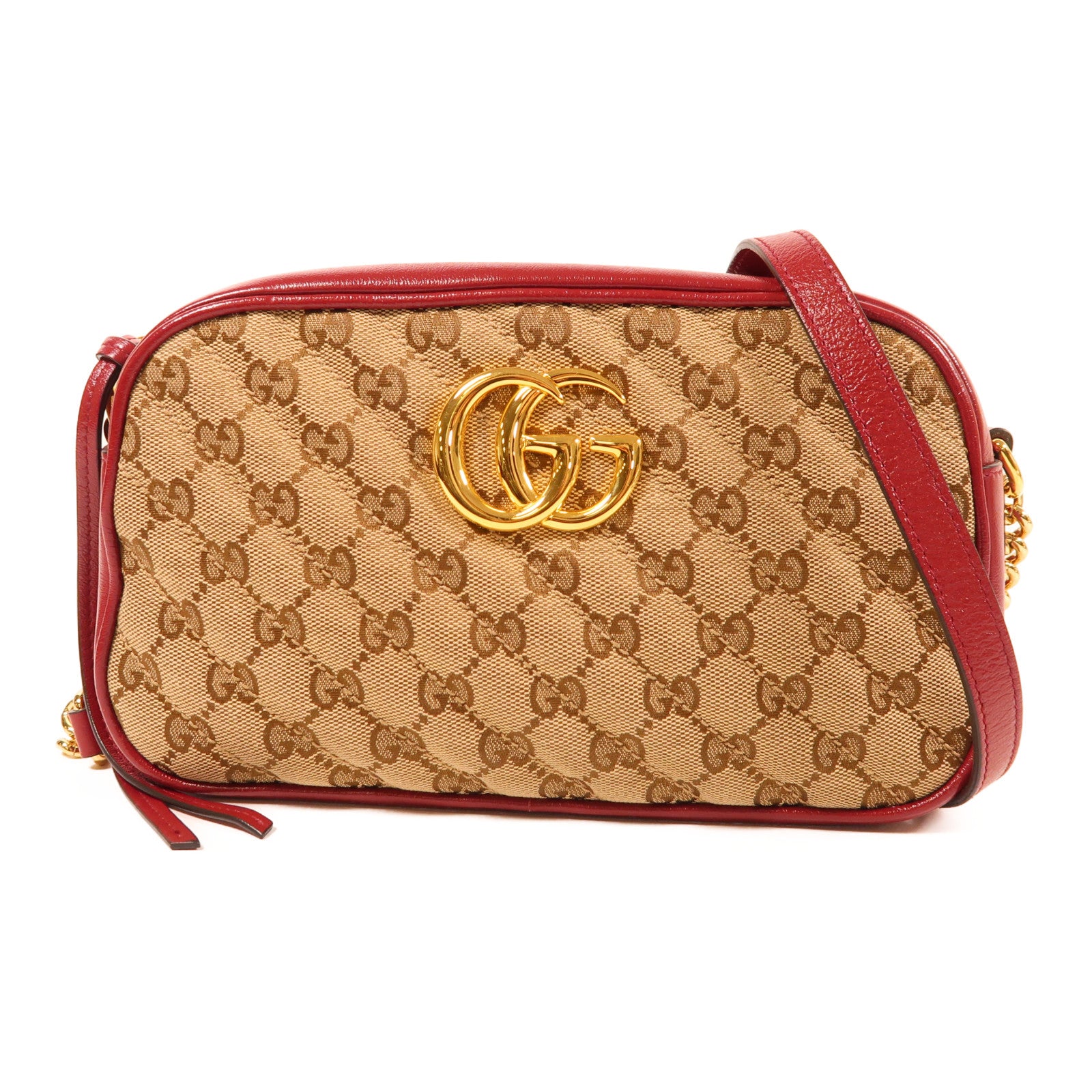 GUCCI 帆布/皮革GG Marmont金扣肩背袋