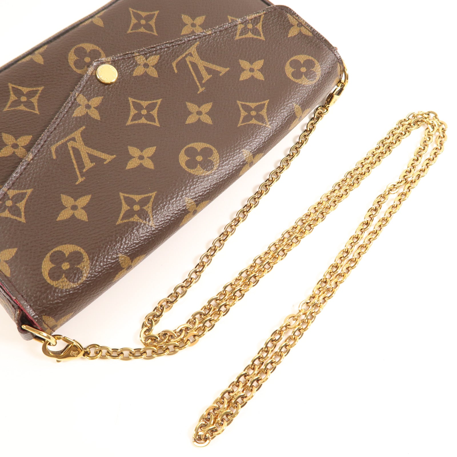 LOUIS VUITTON Monogram Pochette Felicie金扣鏈帶肩背袋棕色