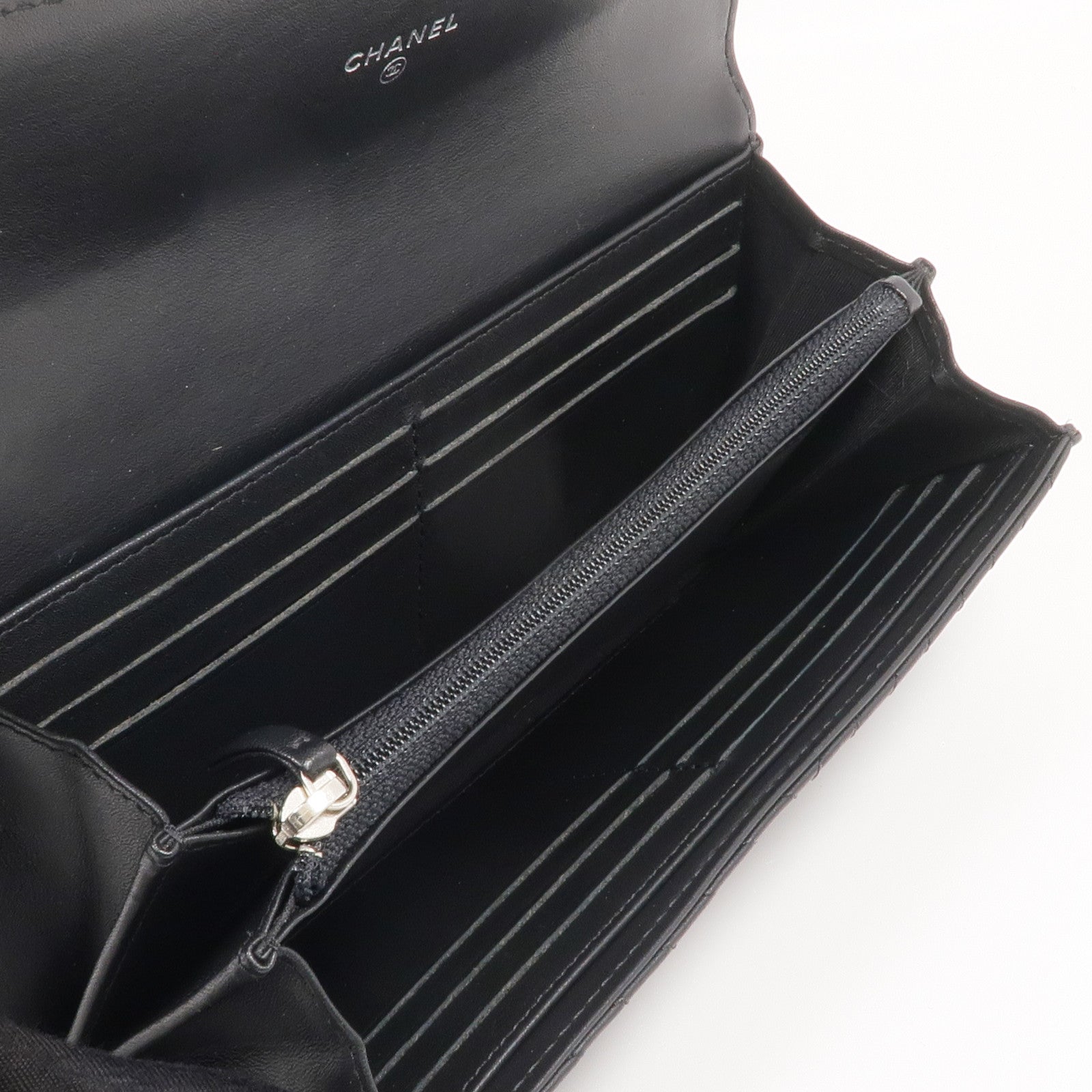 CHANEL 羊皮皮革Long Wallet銀扣長錢包