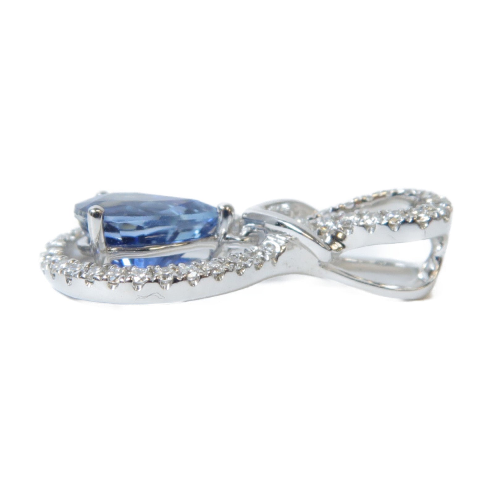 JEWELRY 18K白金Sapphire Diamond Pendant Top 0.51ct藍寶石/0.19ct鑽石吊墜銀色