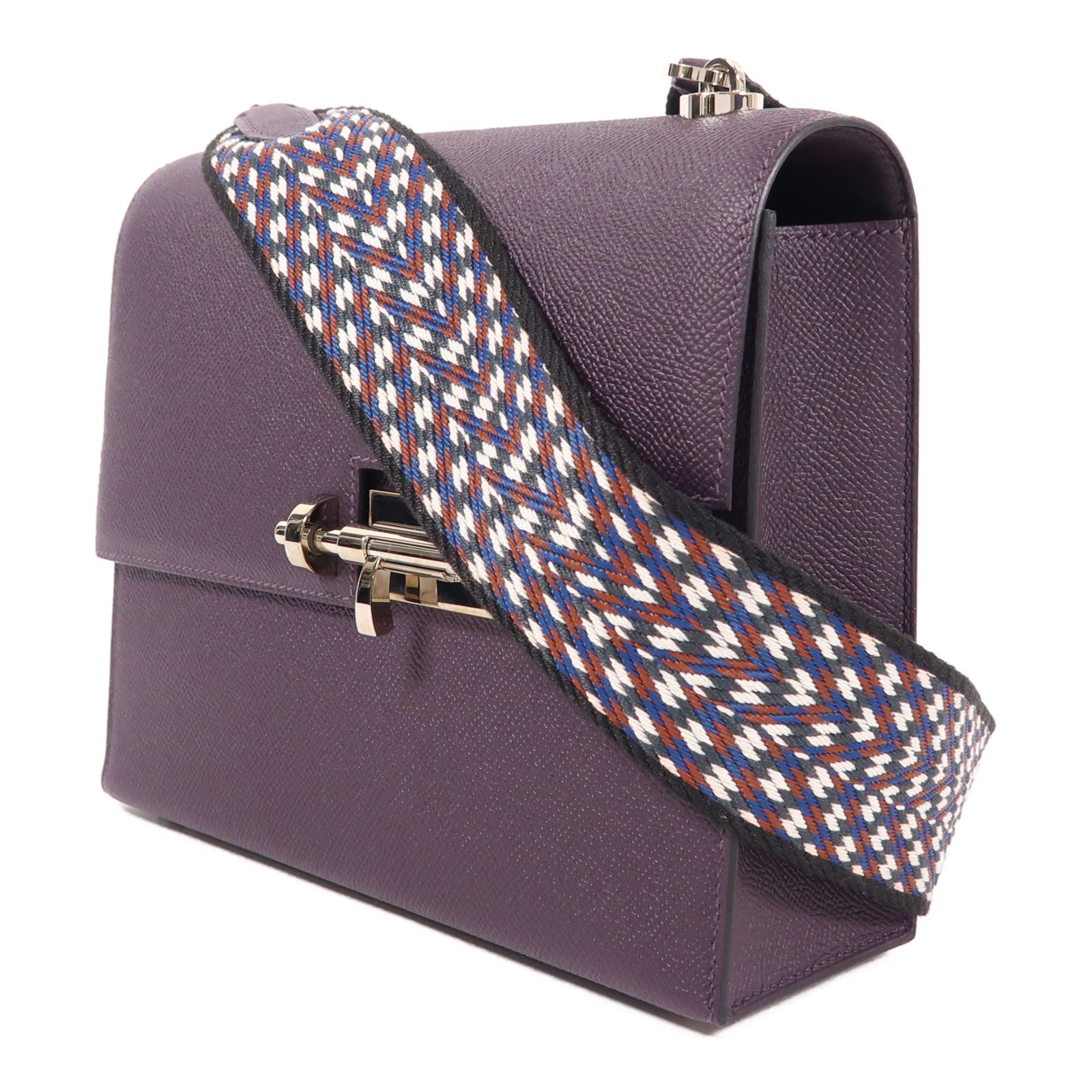 HERMES Epsom皮革Verrou 23銀扣肩背袋Cassis