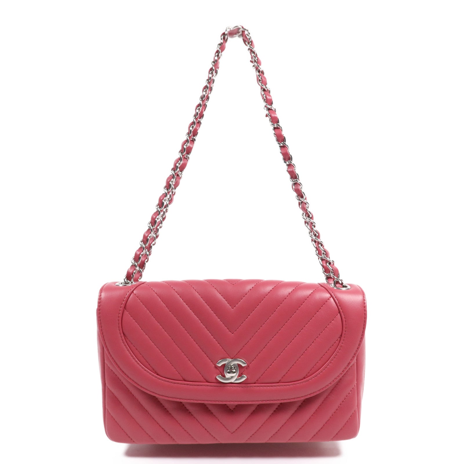 CHANEL 牛皮皮革Chain Shoulder Bag銀扣鏈帶肩背袋