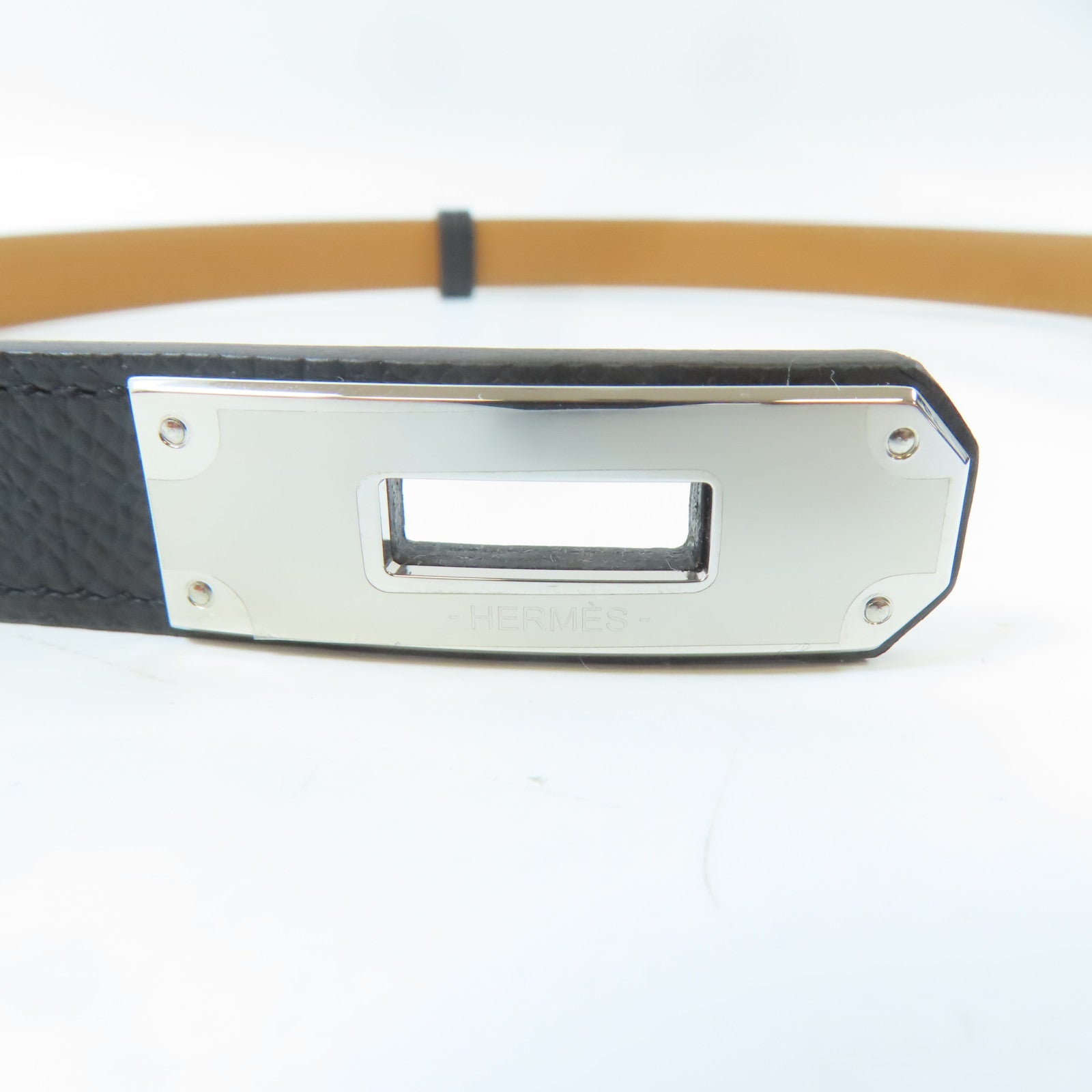 HERMES 【激減優惠】Epsom皮革Kelly Belt銀扣皮帶Noir/黑色