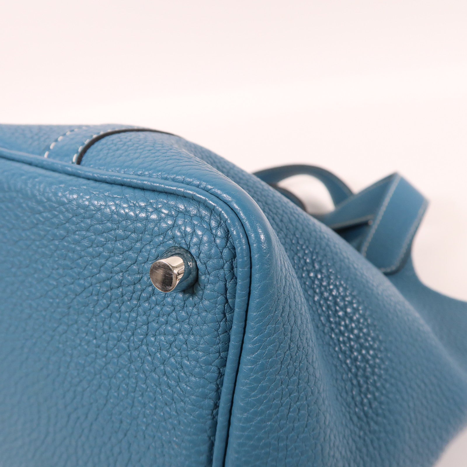 HERMES Clemence皮革Picotin PM銀扣手挽袋藍色