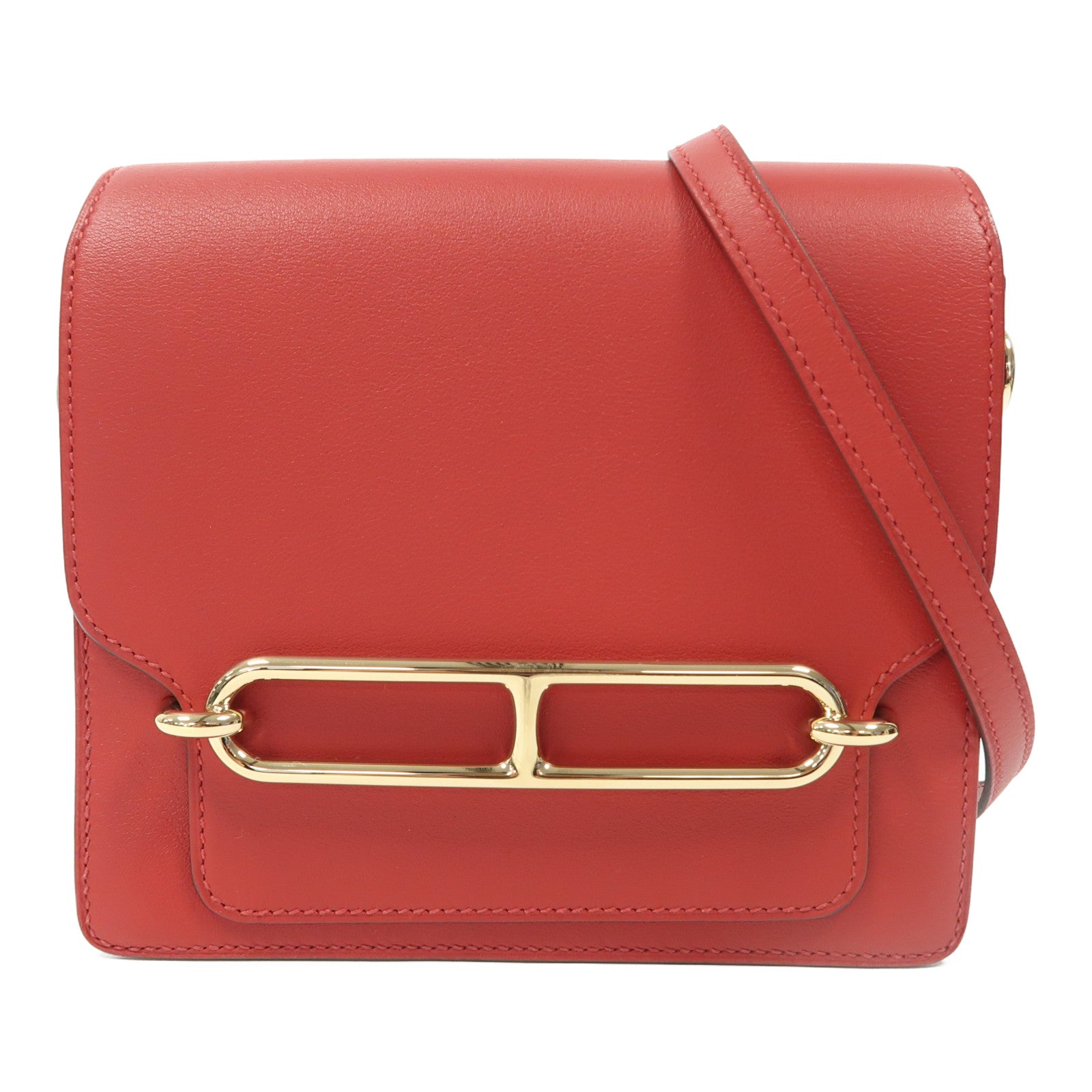 HERMES Swift皮革Roulis Mini金扣肩背袋紅色