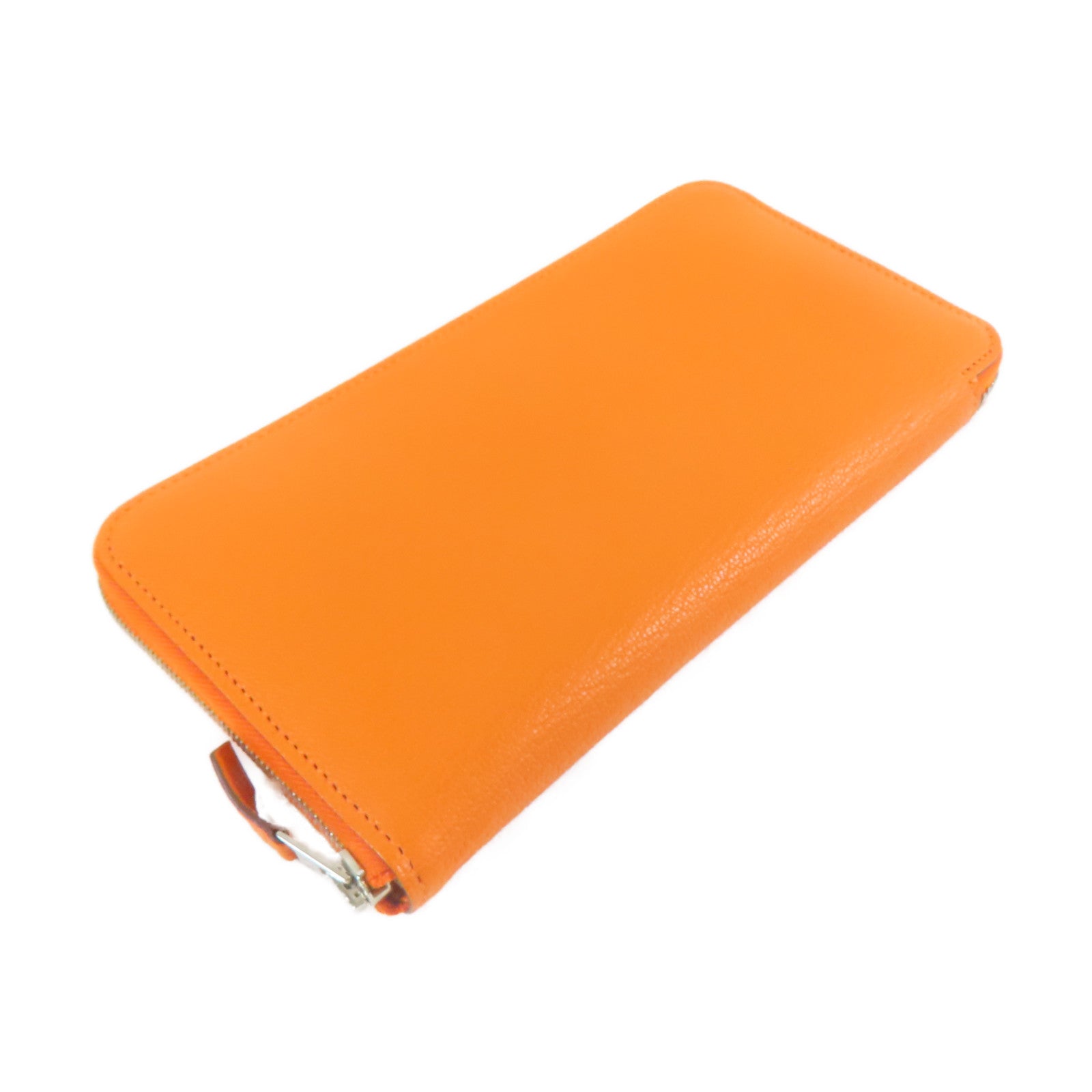 HERMES 【激減優惠】皮革Zipper Long Wallet銀扣長錢包橙色