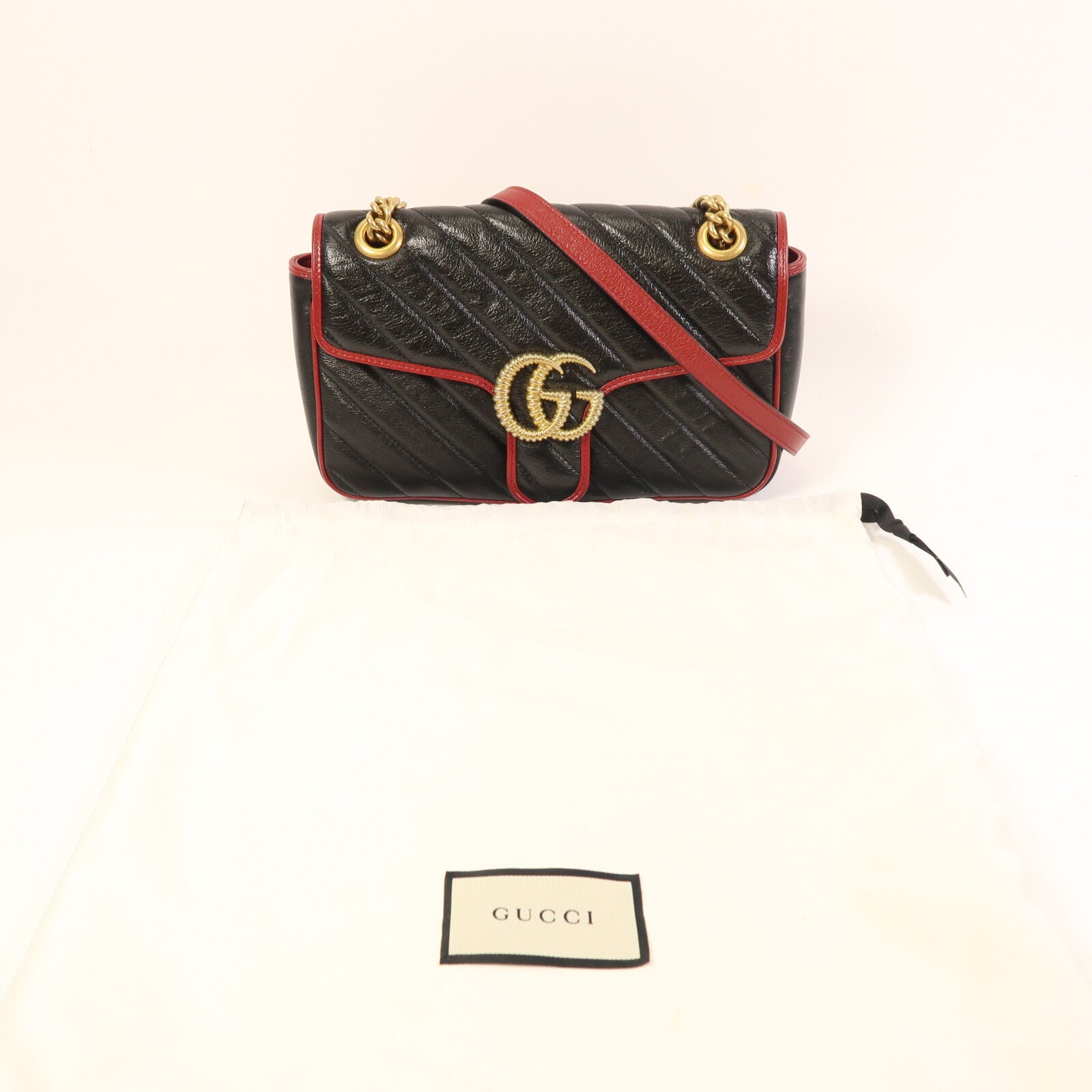 GUCCI 牛皮皮革GG Marmont金扣鏈帶肩背袋