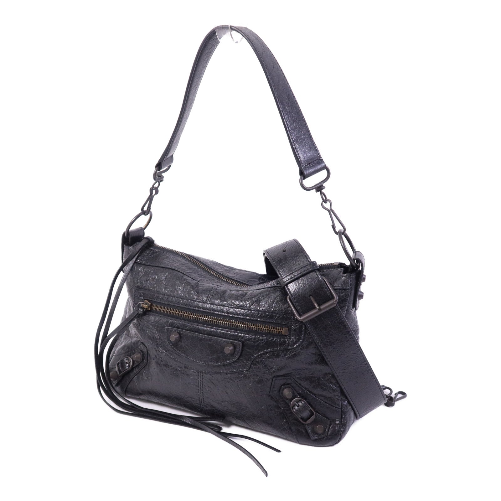 BALENCIAGA 羊皮皮革Le City Moto Small金扣肩背袋