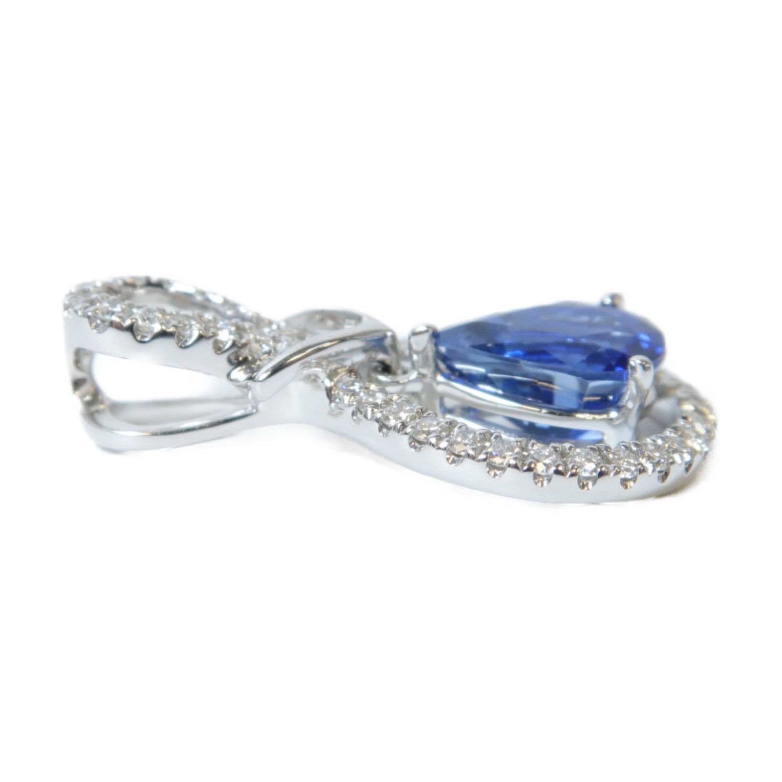 JEWELRY 18K白金Sapphire Diamond Pendant Top 0.51ct藍寶石/0.19ct鑽石吊墜銀色