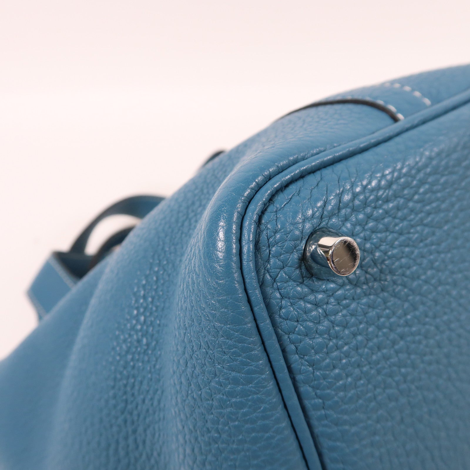 HERMES Clemence皮革Picotin PM銀扣手挽袋藍色