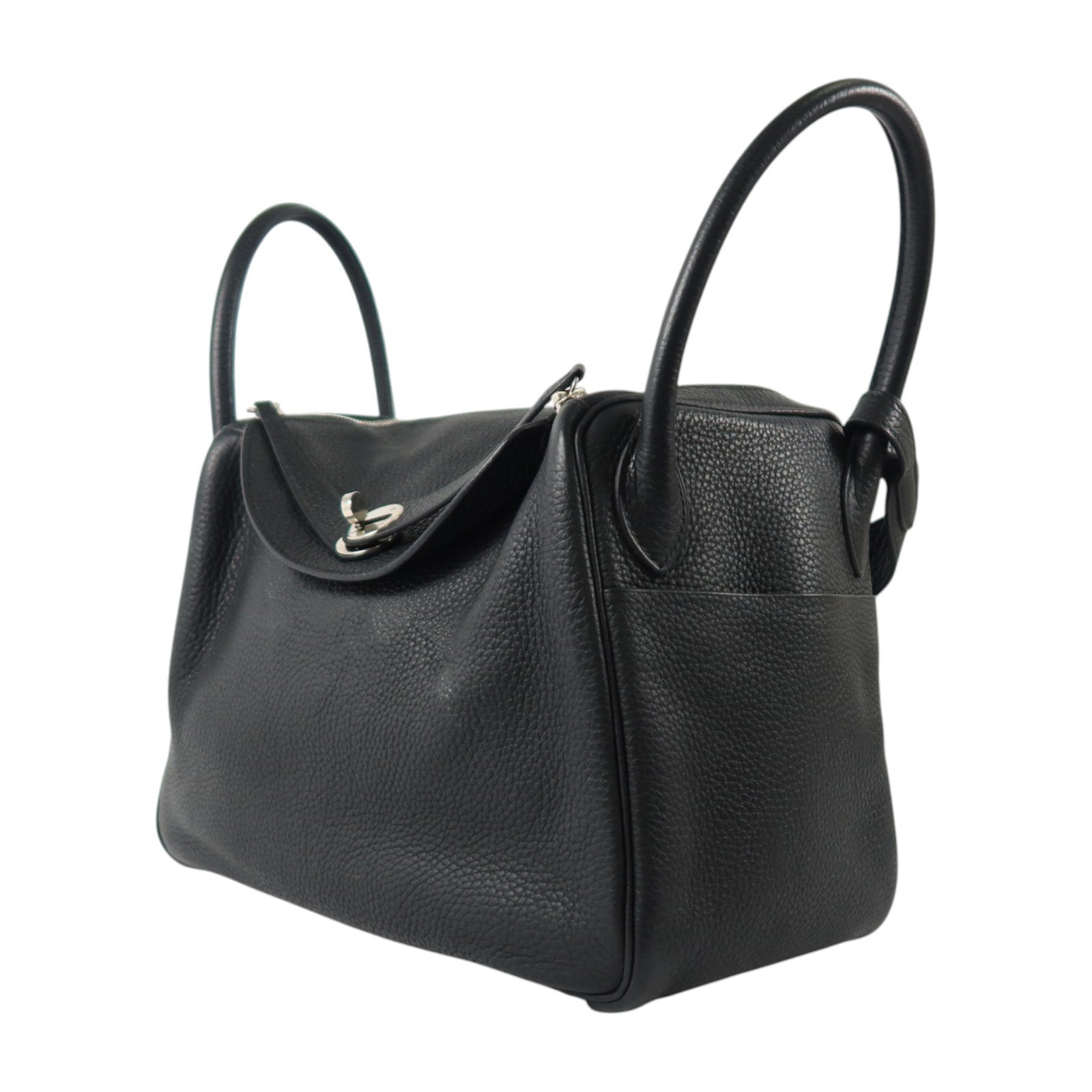 HERMES Clemence皮革Lindy 30銀扣手挽肩背兩用袋Noir