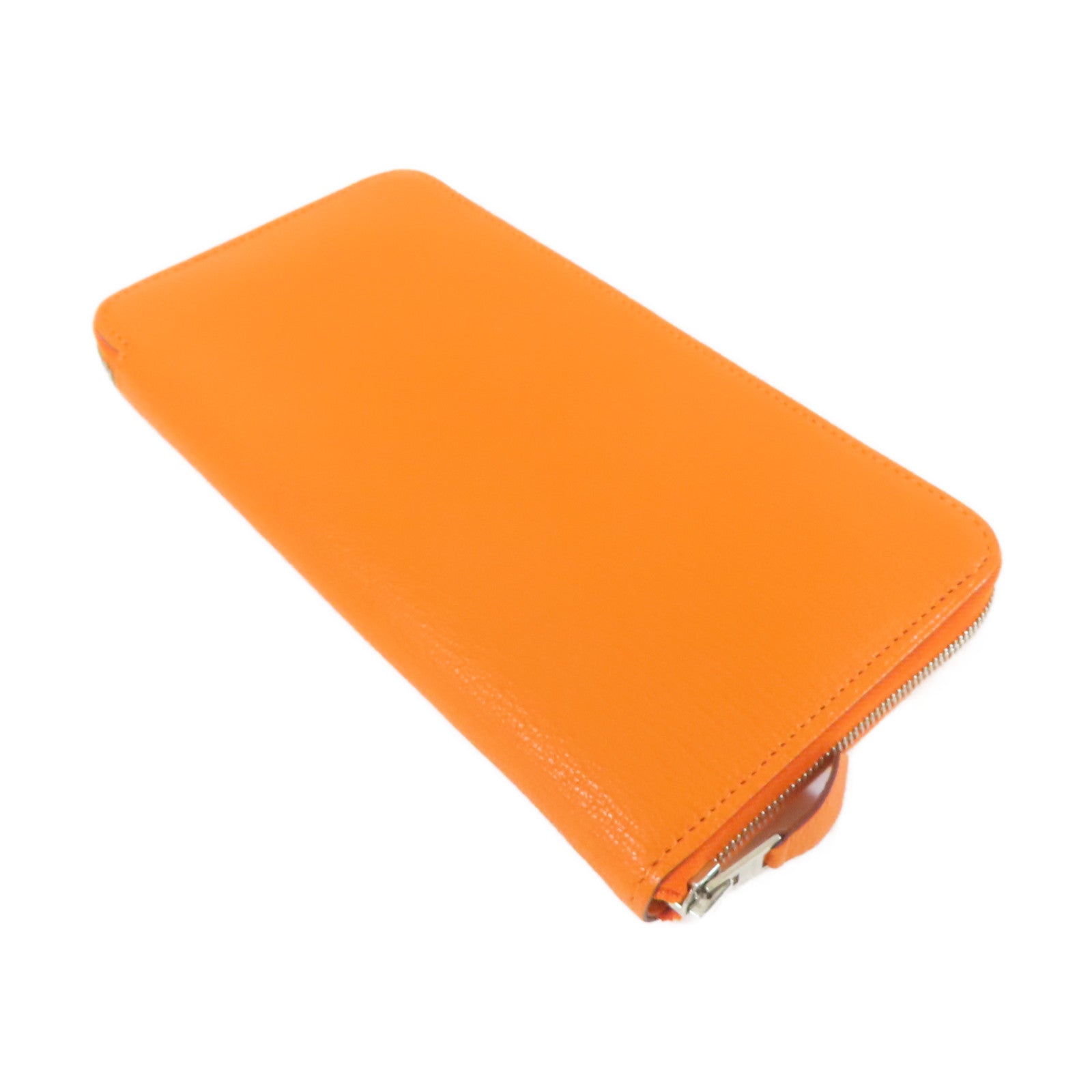 HERMES 【激減優惠】皮革Zipper Long Wallet銀扣長錢包橙色