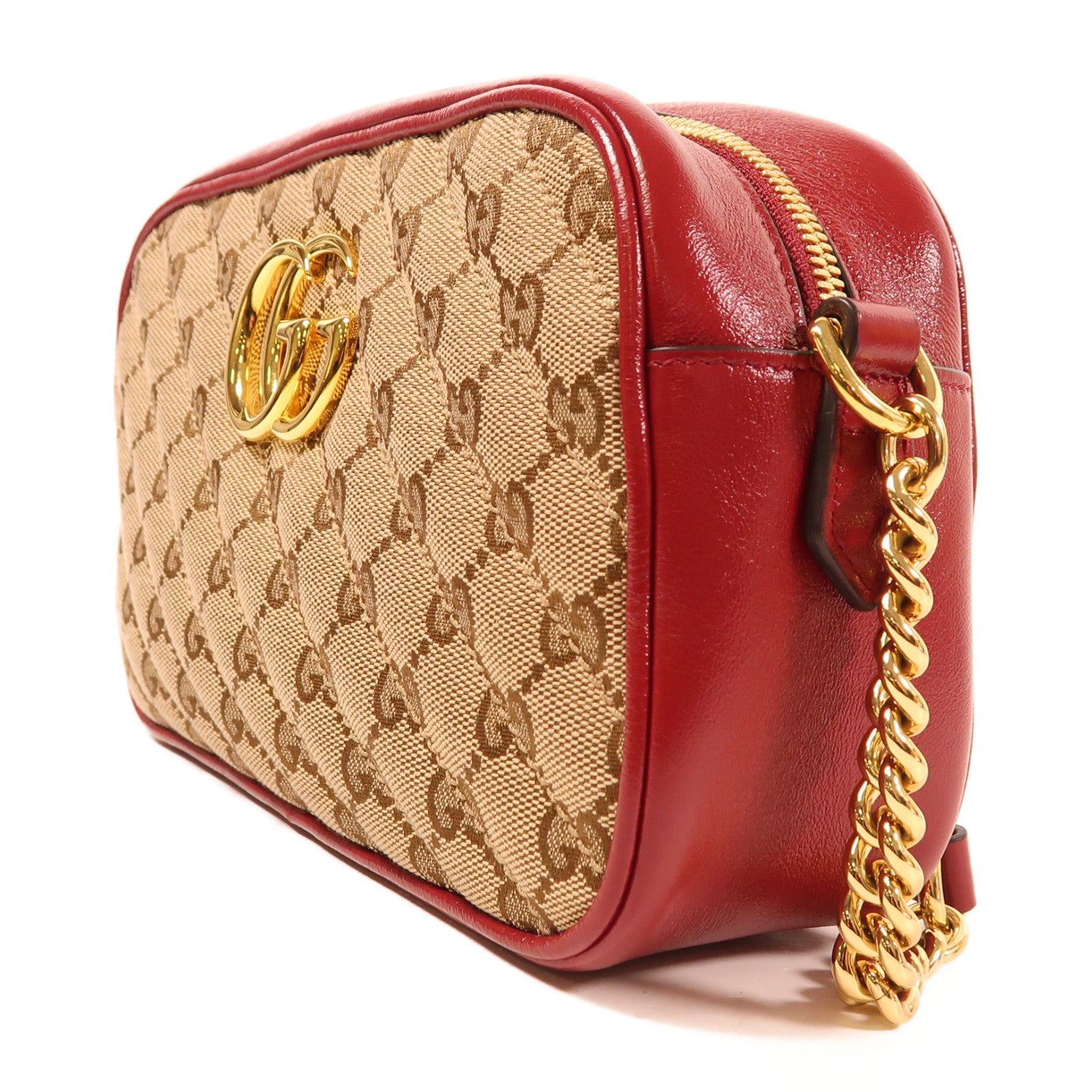 GUCCI 帆布/皮革GG Marmont金扣肩背袋