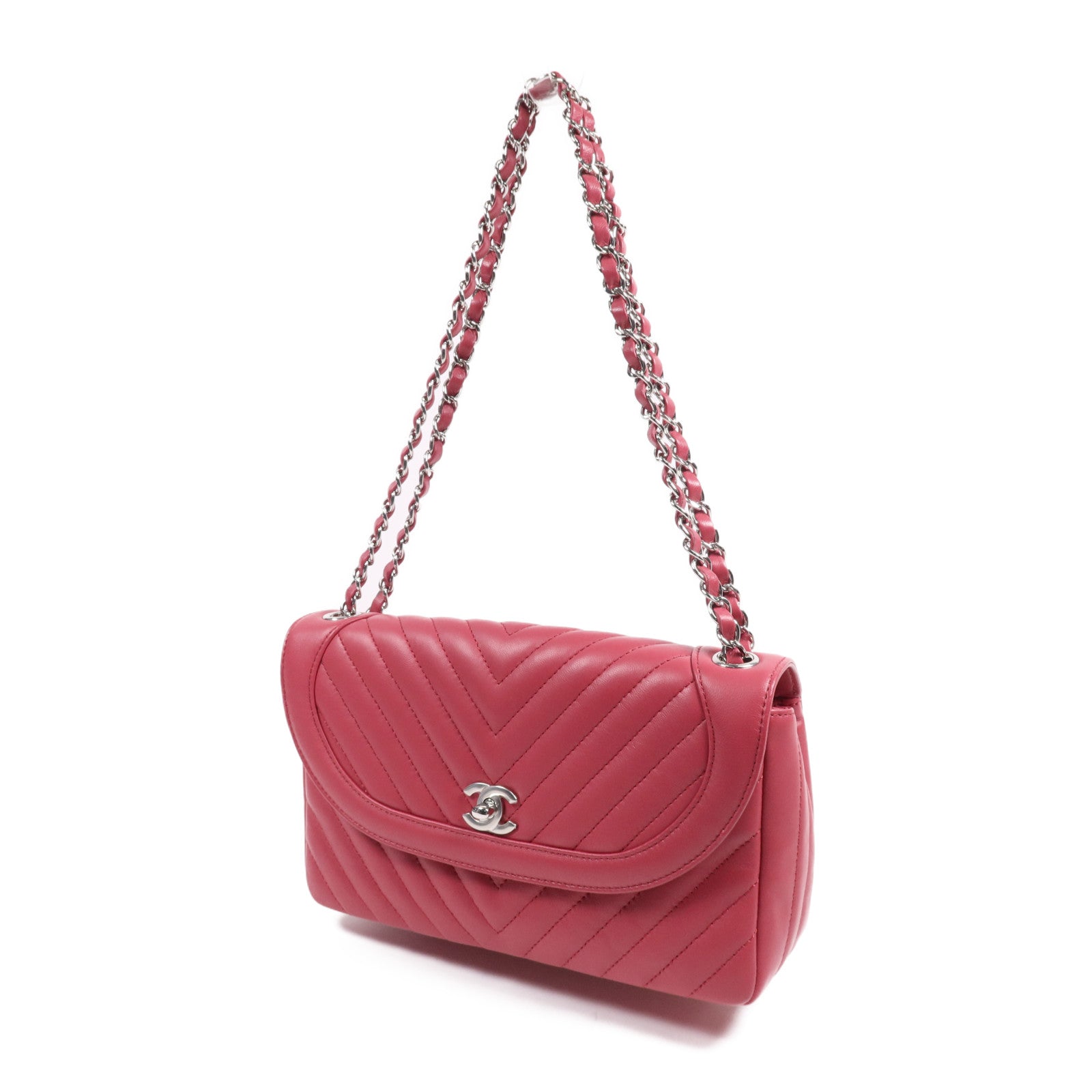 CHANEL 牛皮皮革Chain Shoulder Bag銀扣鏈帶肩背袋