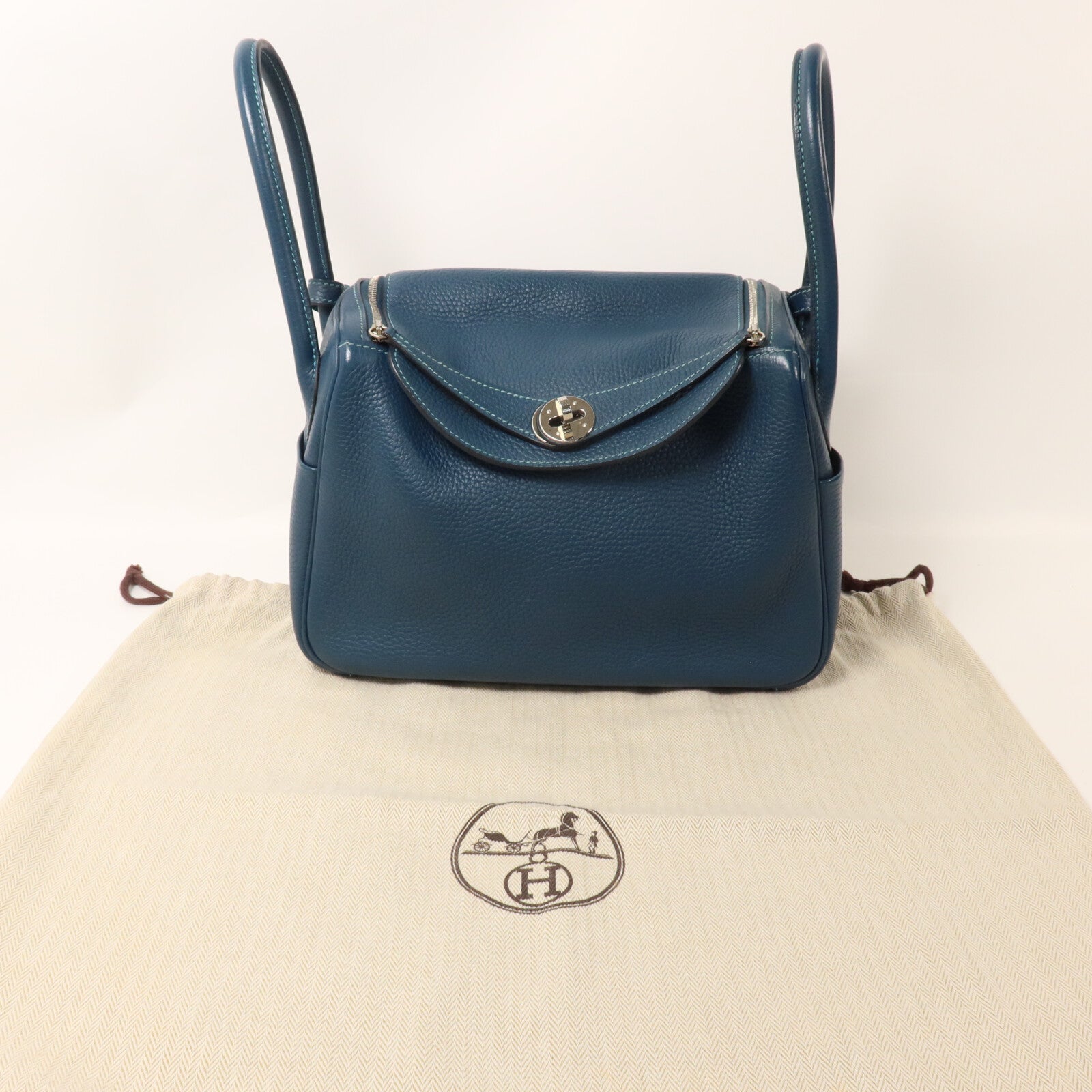 HERMES Clemence皮革Lindy 26手挽肩背兩用袋Colvert/Turquoise