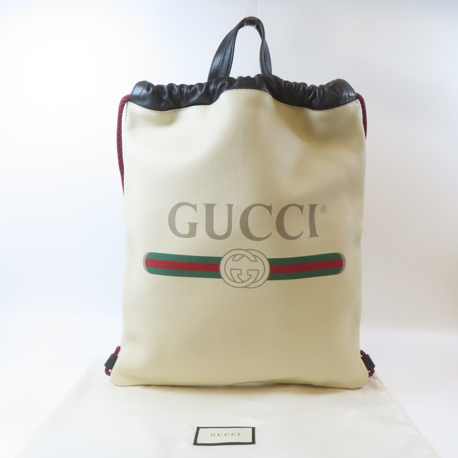 GUCCI 皮革Drawstring Backpack背包米白色