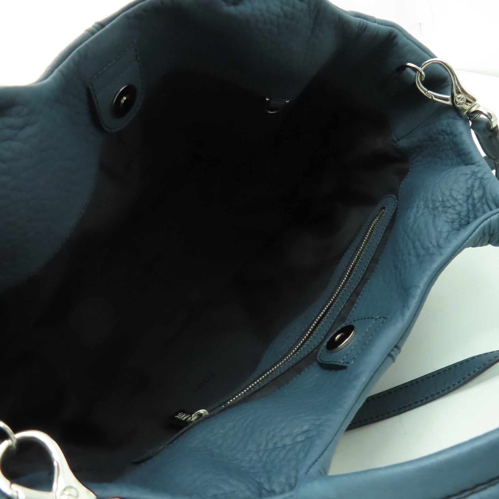 TOD’S 【清倉大減價】牛皮皮革2 Way Shoulder Bag銀扣手挽肩背兩用袋藍色