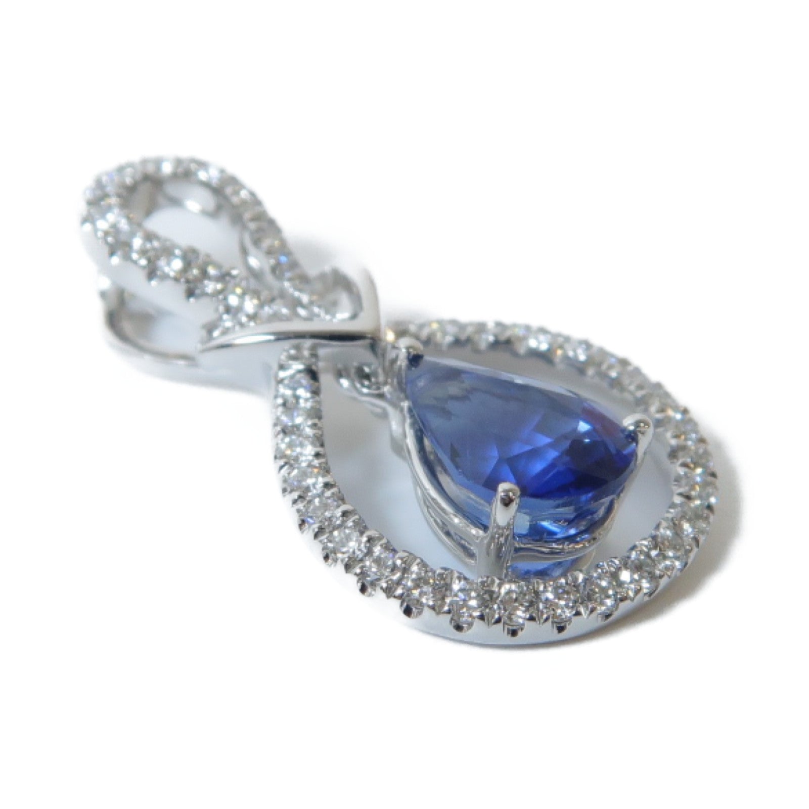 JEWELRY 18K白金Sapphire Diamond Pendant Top 0.51ct藍寶石/0.19ct鑽石吊墜銀色