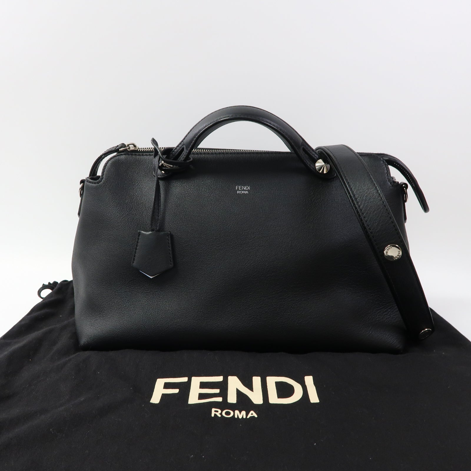 FENDI 牛皮皮革By The Way銀扣手挽肩背兩用袋黑色