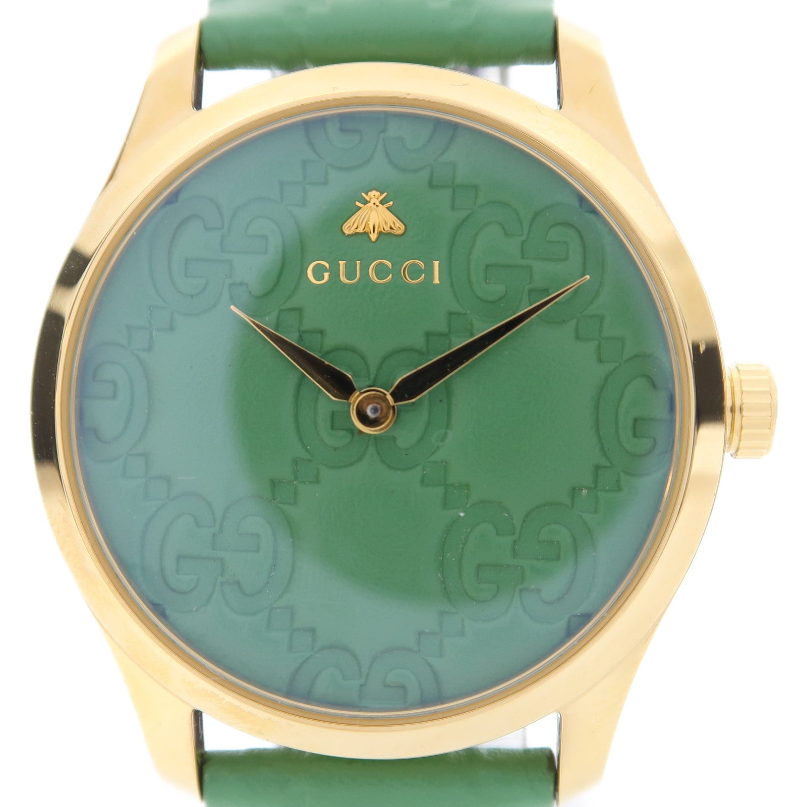 GUCCI G-timeless不鏽鋼/皮革帶手錶石英機芯綠色