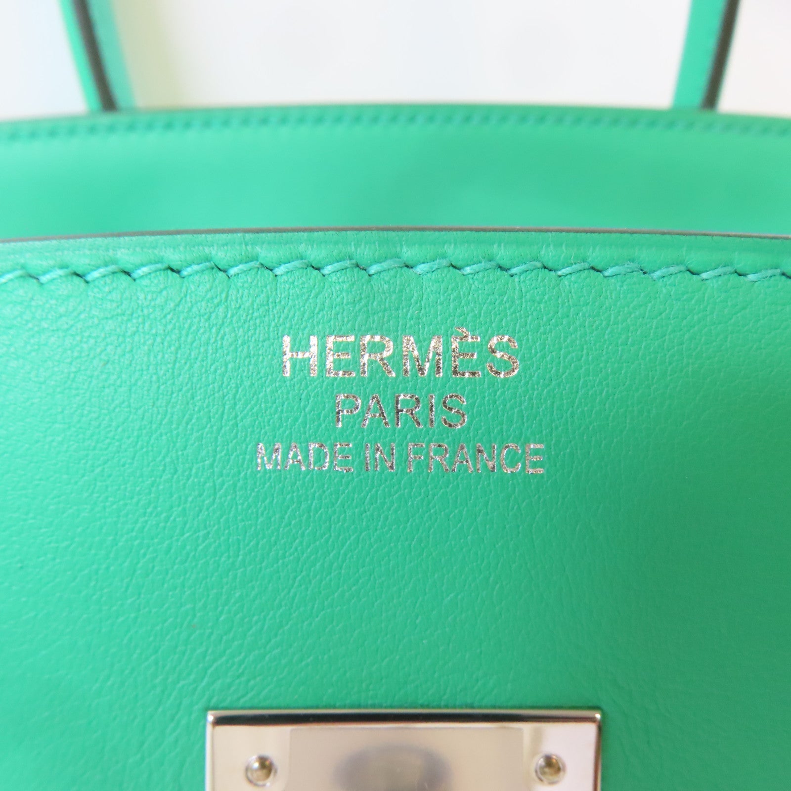 HERMES Swift皮革/帆布Birkin 35 Fray Fray銀扣手挽袋綠色/白色