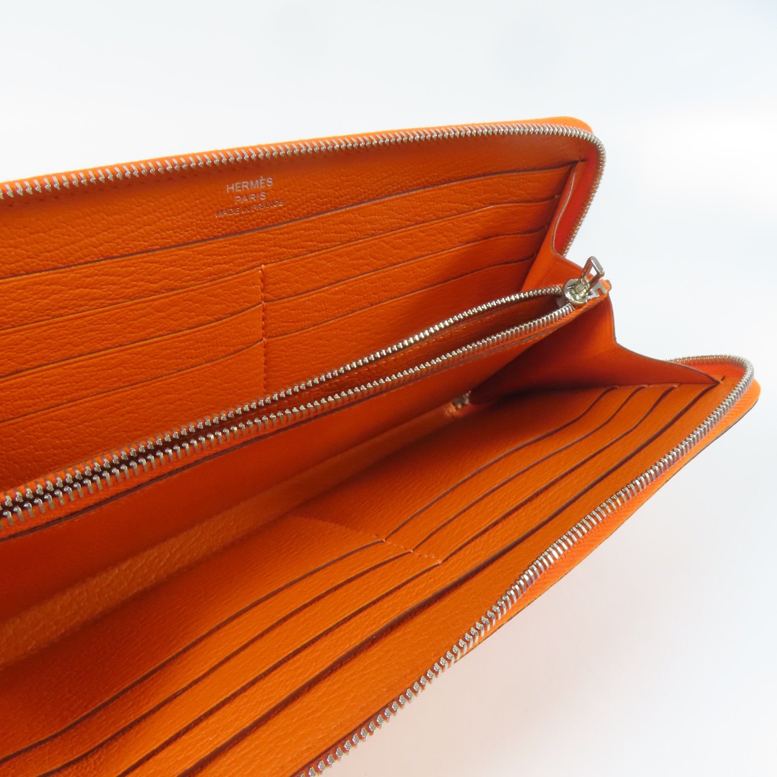 HERMES 【激減優惠】皮革Zipper Long Wallet銀扣長錢包橙色