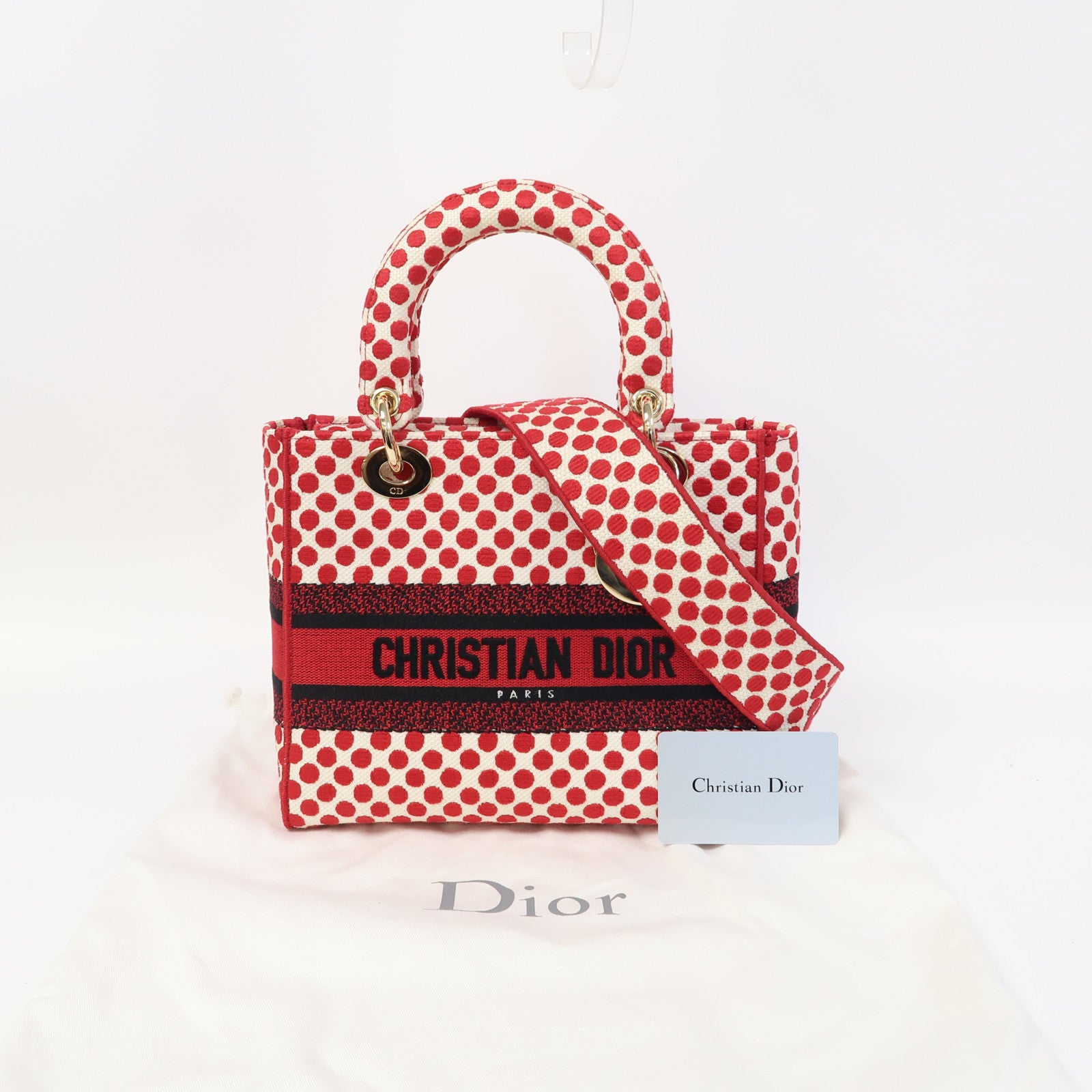 Dior 【激減優惠】帆布Lady Dior銀扣手挽肩背兩用袋紅色