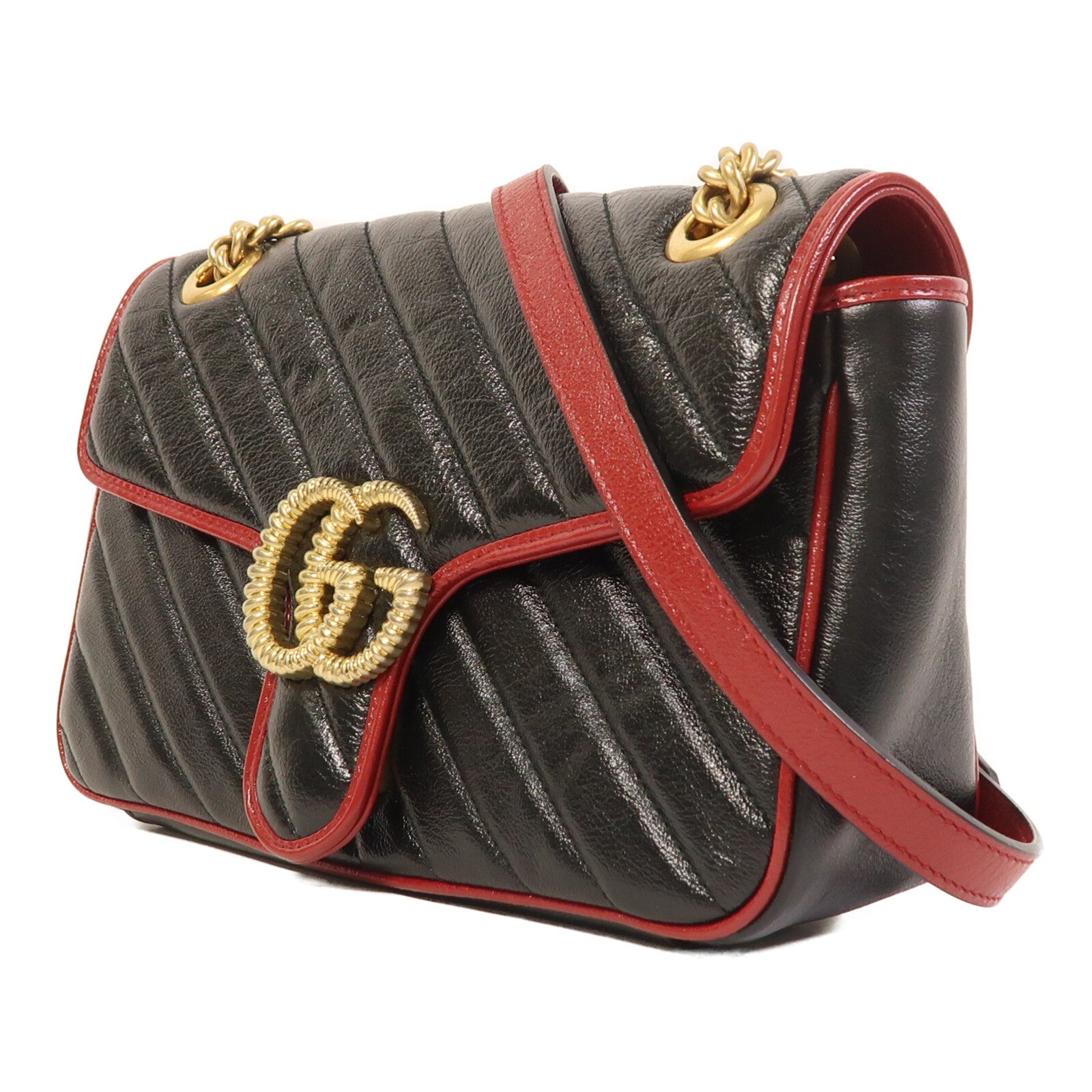 GUCCI 牛皮皮革GG Marmont金扣鏈帶肩背袋