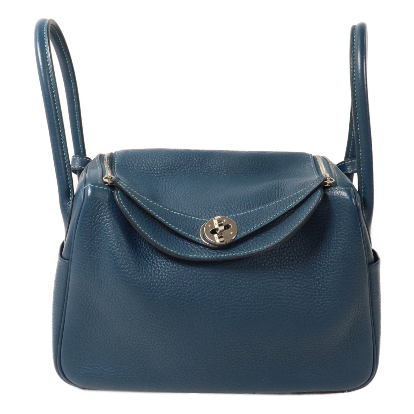 HERMES Clemence皮革Lindy 26手挽肩背兩用袋Colvert/Turquoise