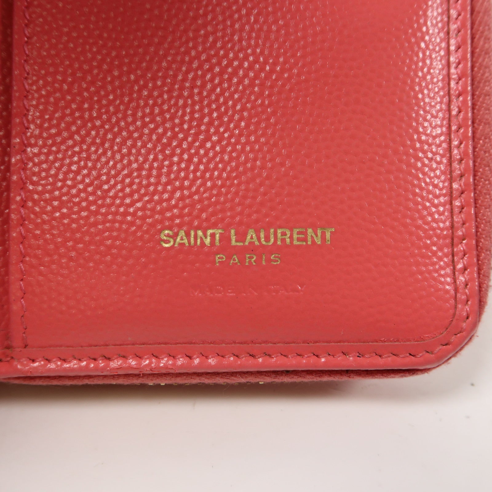 SAINT LAURENT 斜紋牛皮皮革Wallet金扣錢包粉紅色