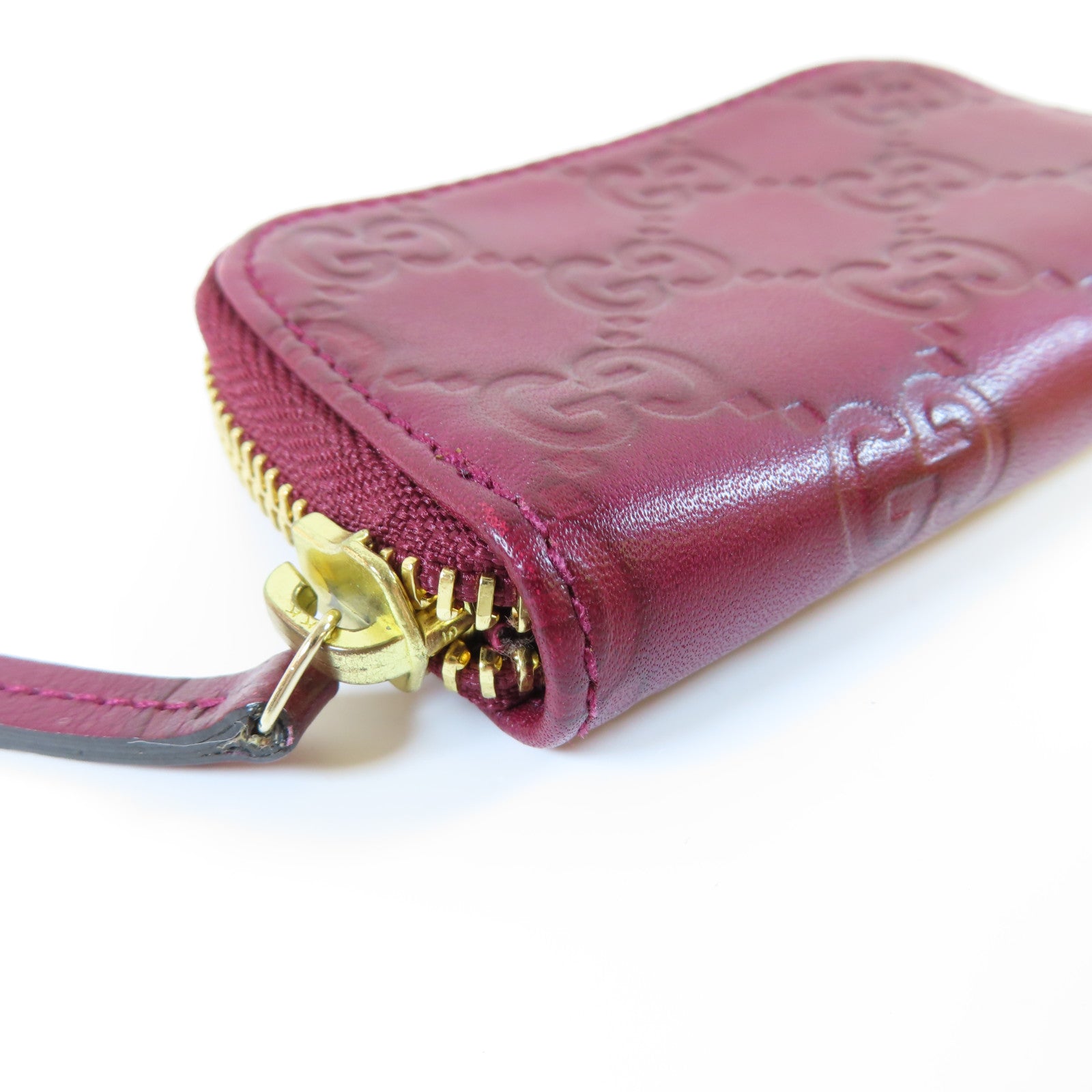 GUCCI 【激減優惠】皮革Coin Case金扣零錢包紫紅色