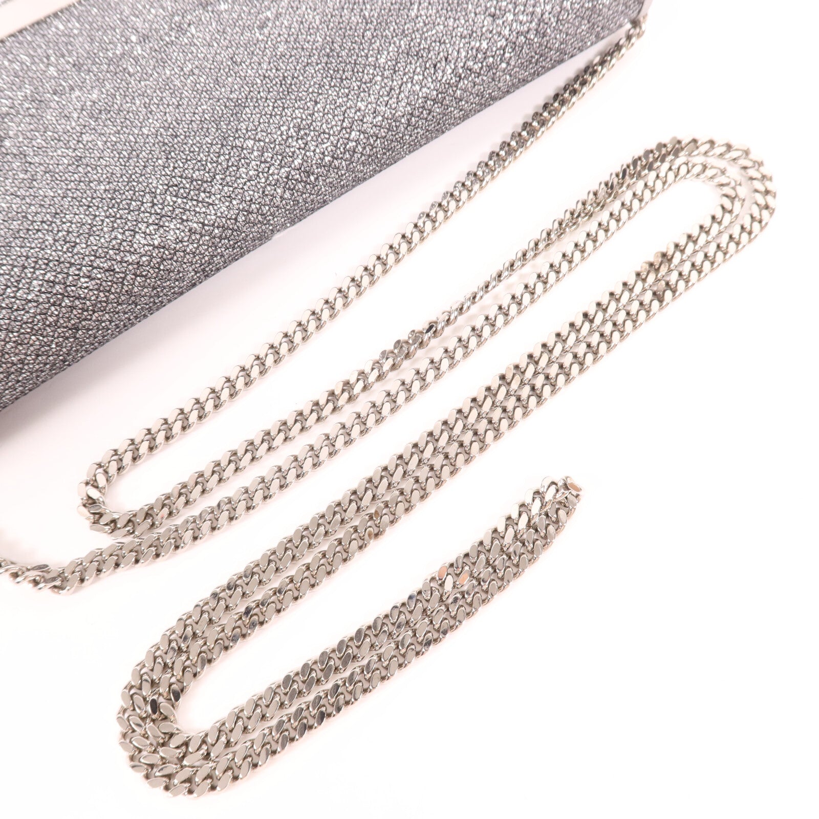 JIMMY CHOO Metallic皮革Chain Shoulder銀扣鏈帶肩背袋
