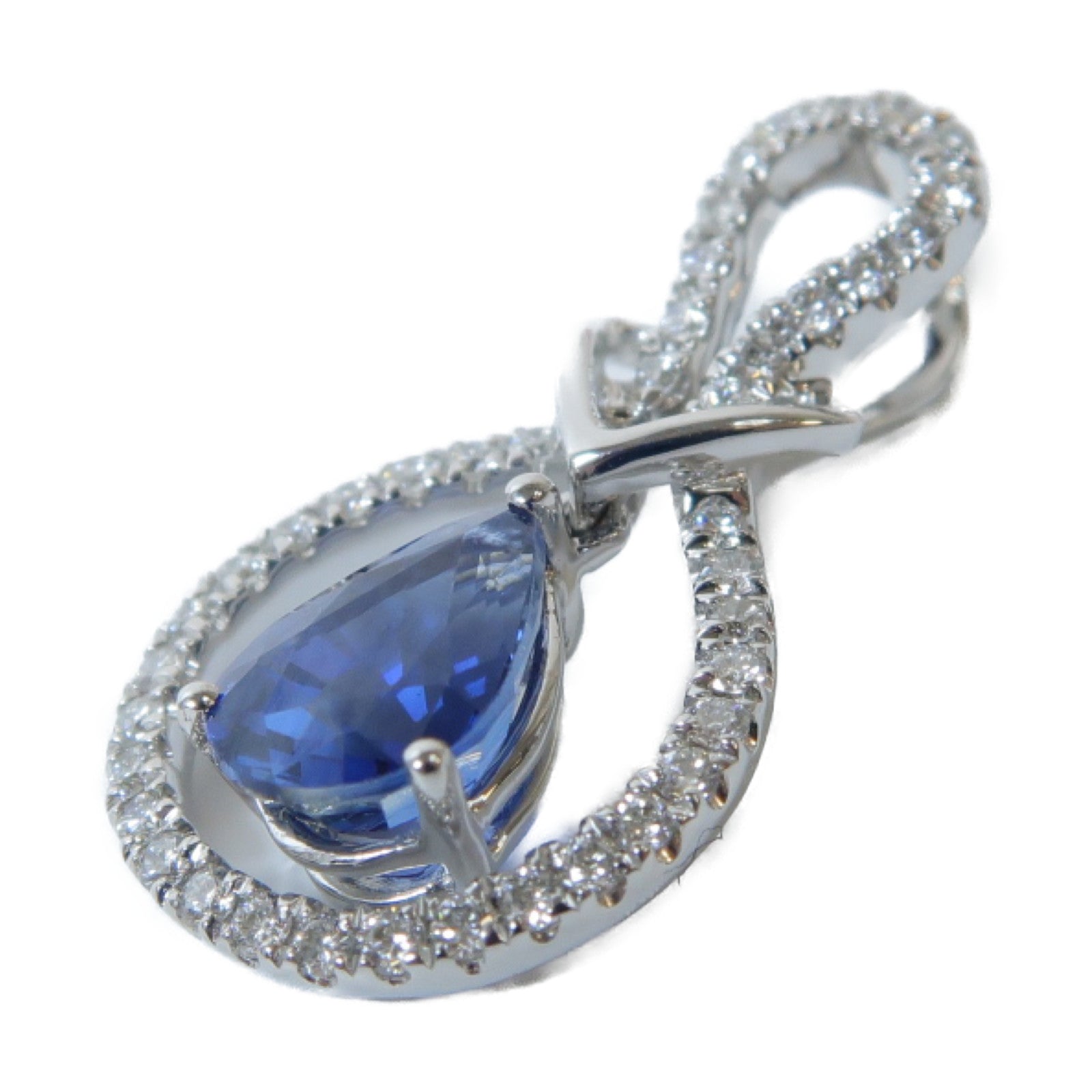 JEWELRY 18K白金Sapphire Diamond Pendant Top 0.51ct藍寶石/0.19ct鑽石吊墜銀色