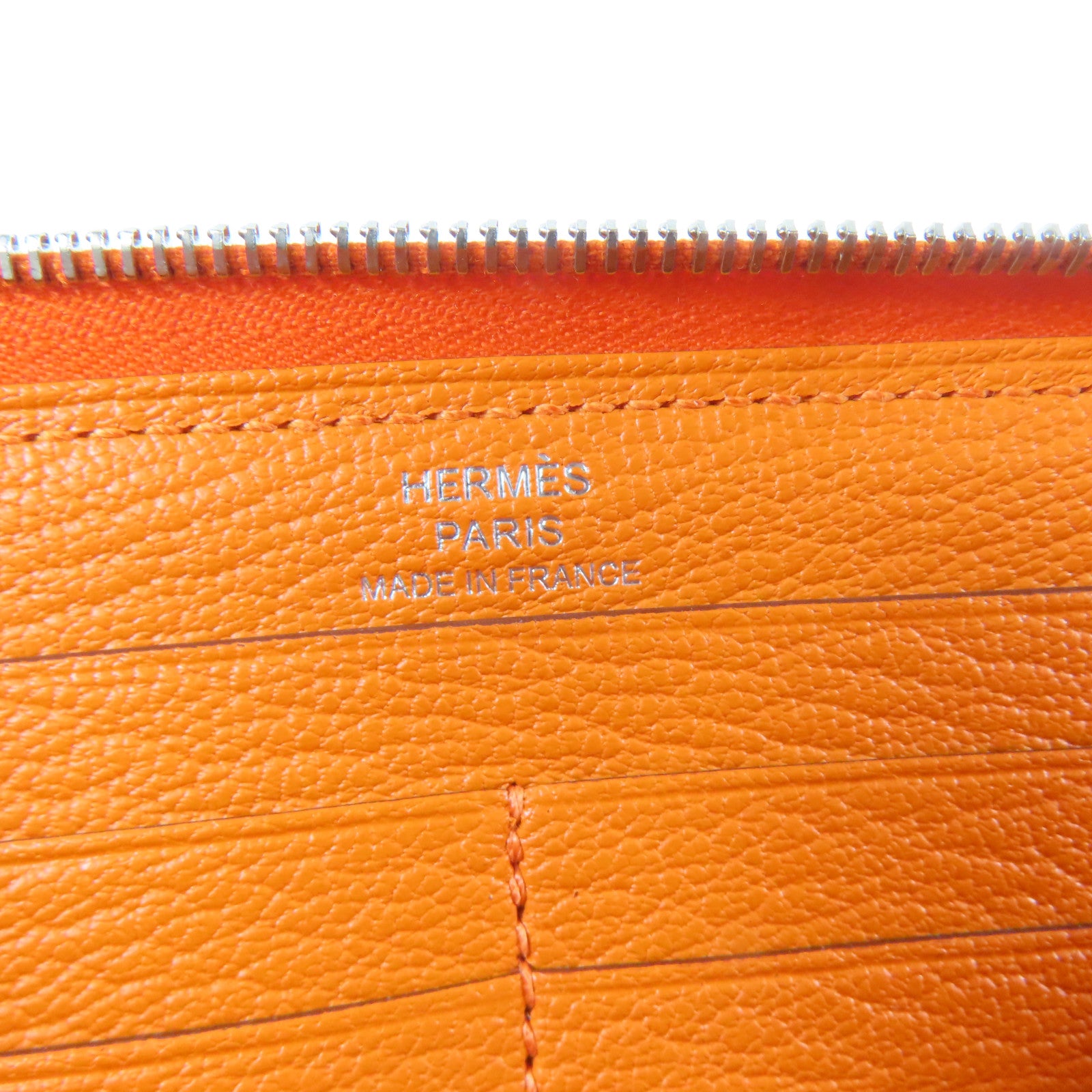 HERMES 【激減優惠】皮革Zipper Long Wallet銀扣長錢包橙色