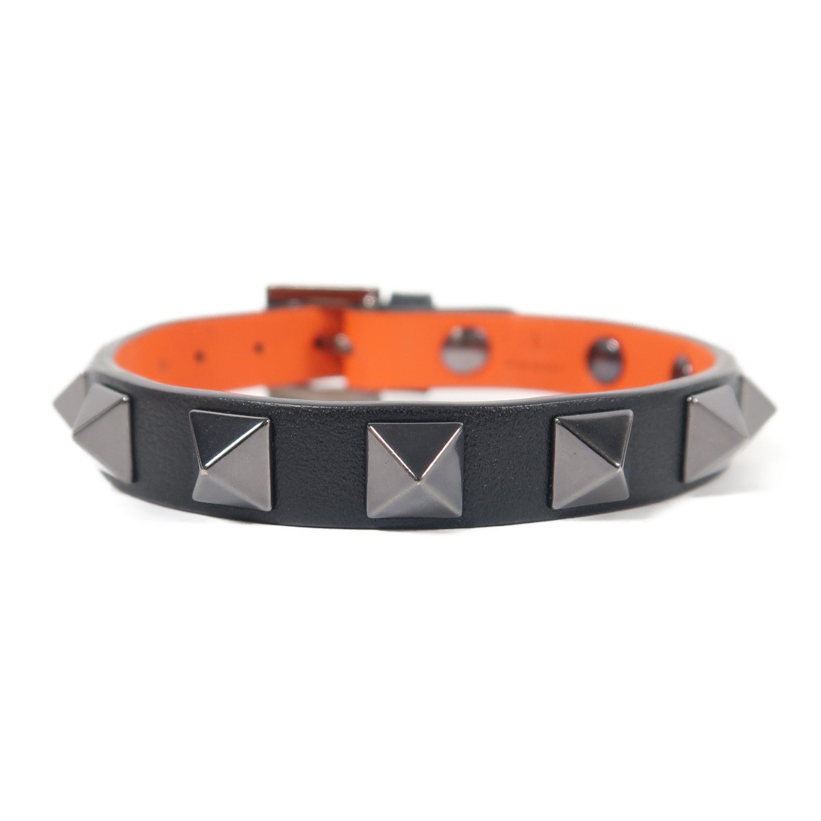 Valentino 【激減優惠】牛皮皮革Garavani Bracelet銀扣手鐲黑色
