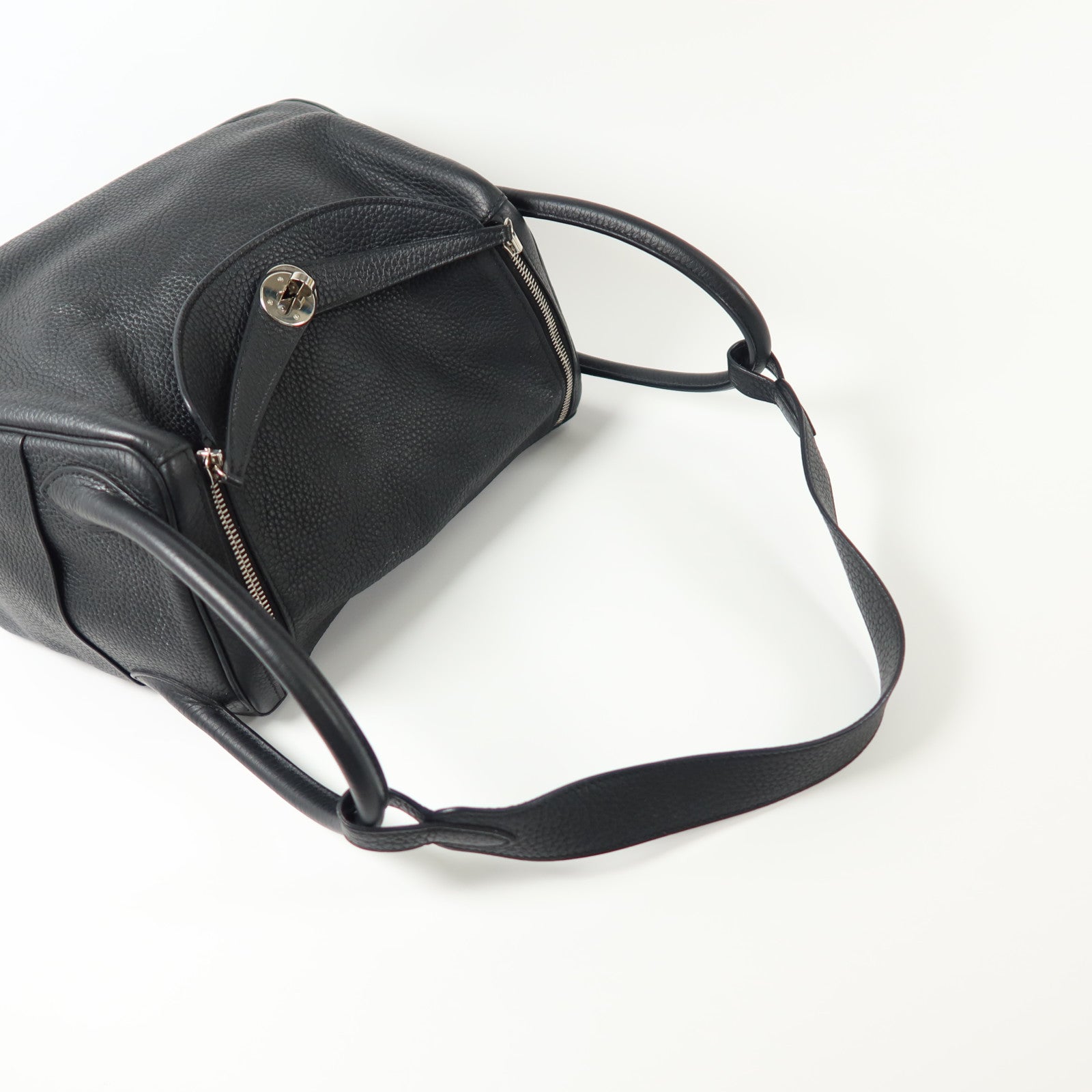 HERMES Clemence皮革Lindy 30銀扣手挽肩背兩用袋Noir