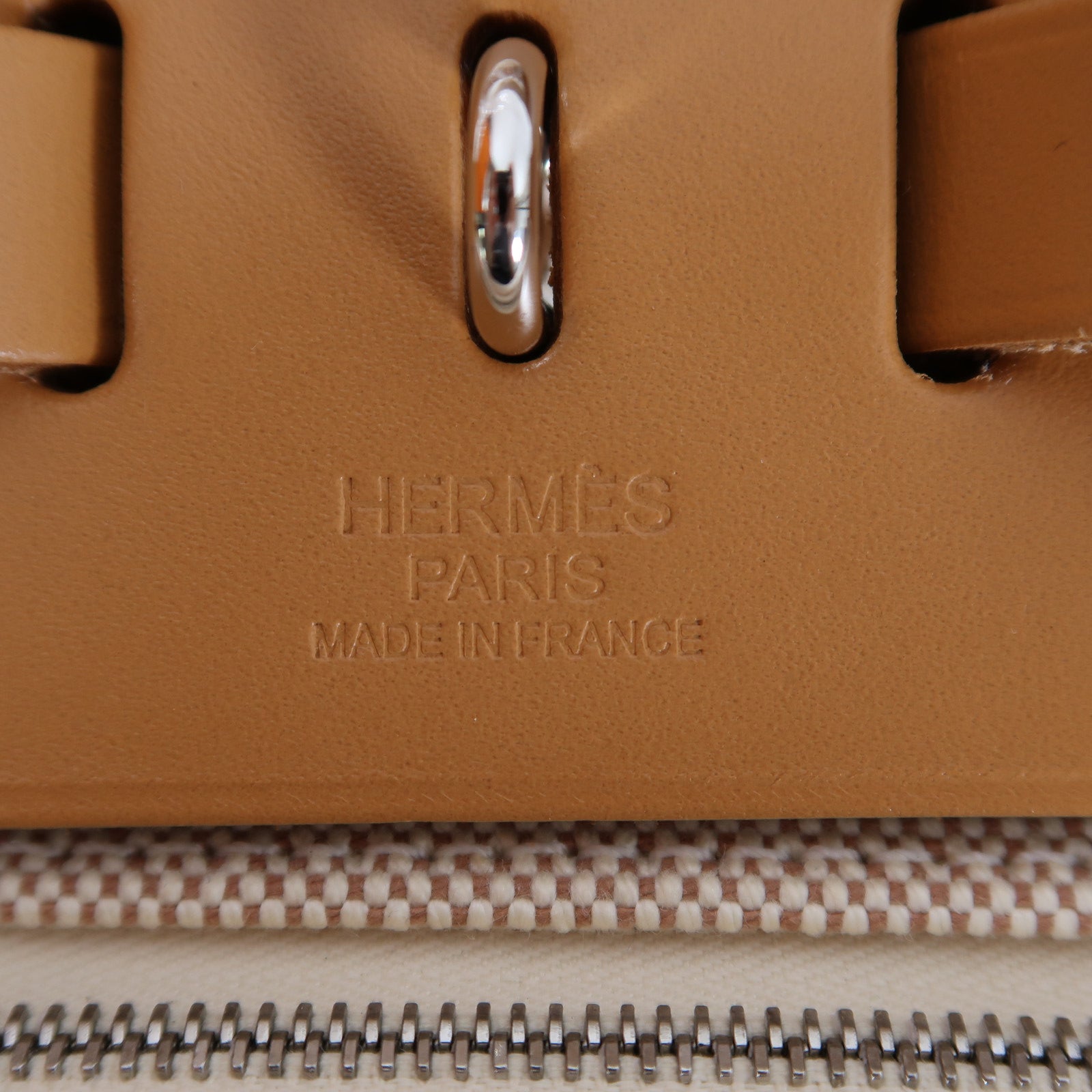 HERMES 帆布Herbag PM銀扣手挽肩背兩用袋米色/啡色