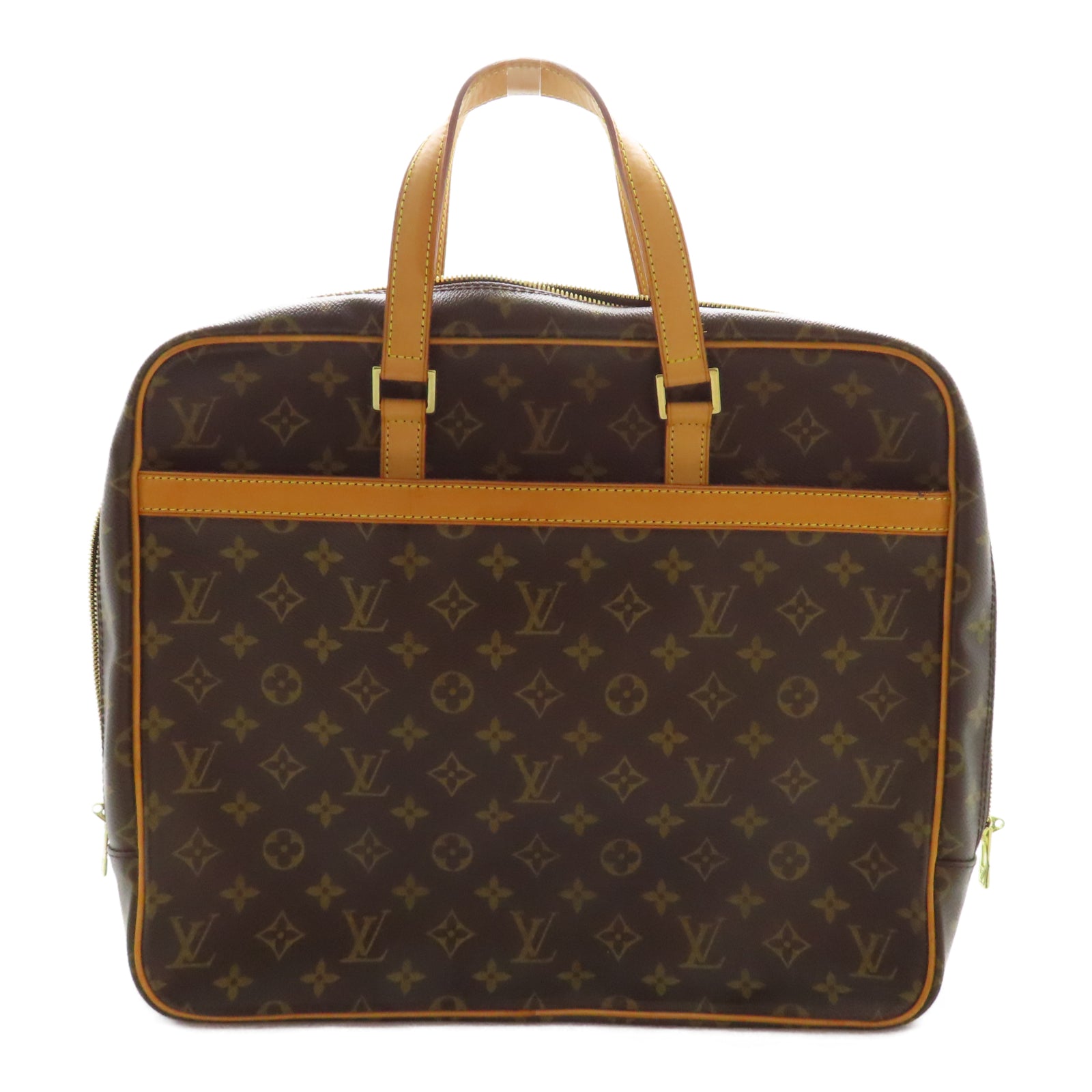 LOUIS VUITTON Monogram Porte-Documents Pega 金扣手挽袋啡色