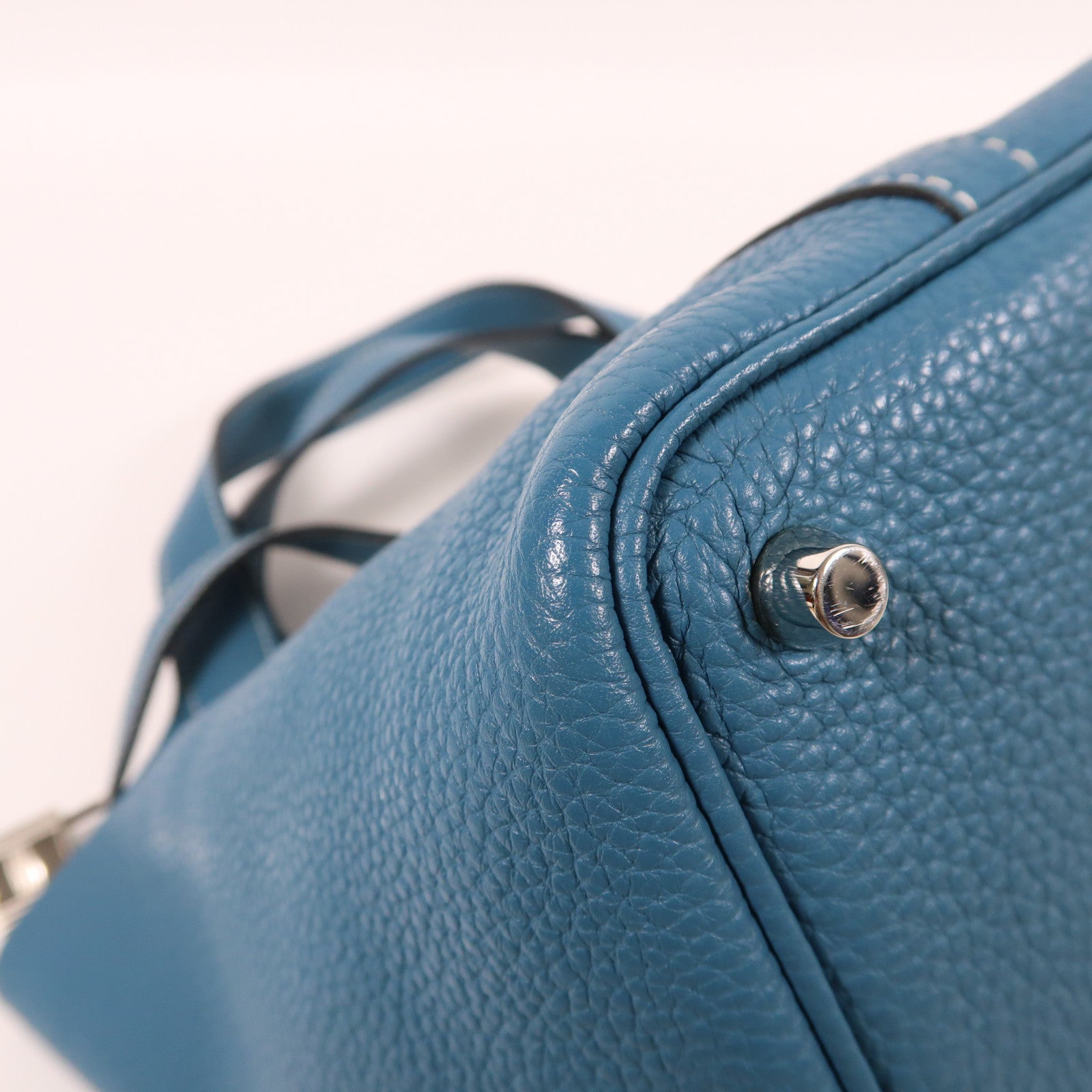 HERMES Clemence皮革Picotin PM銀扣手挽袋藍色