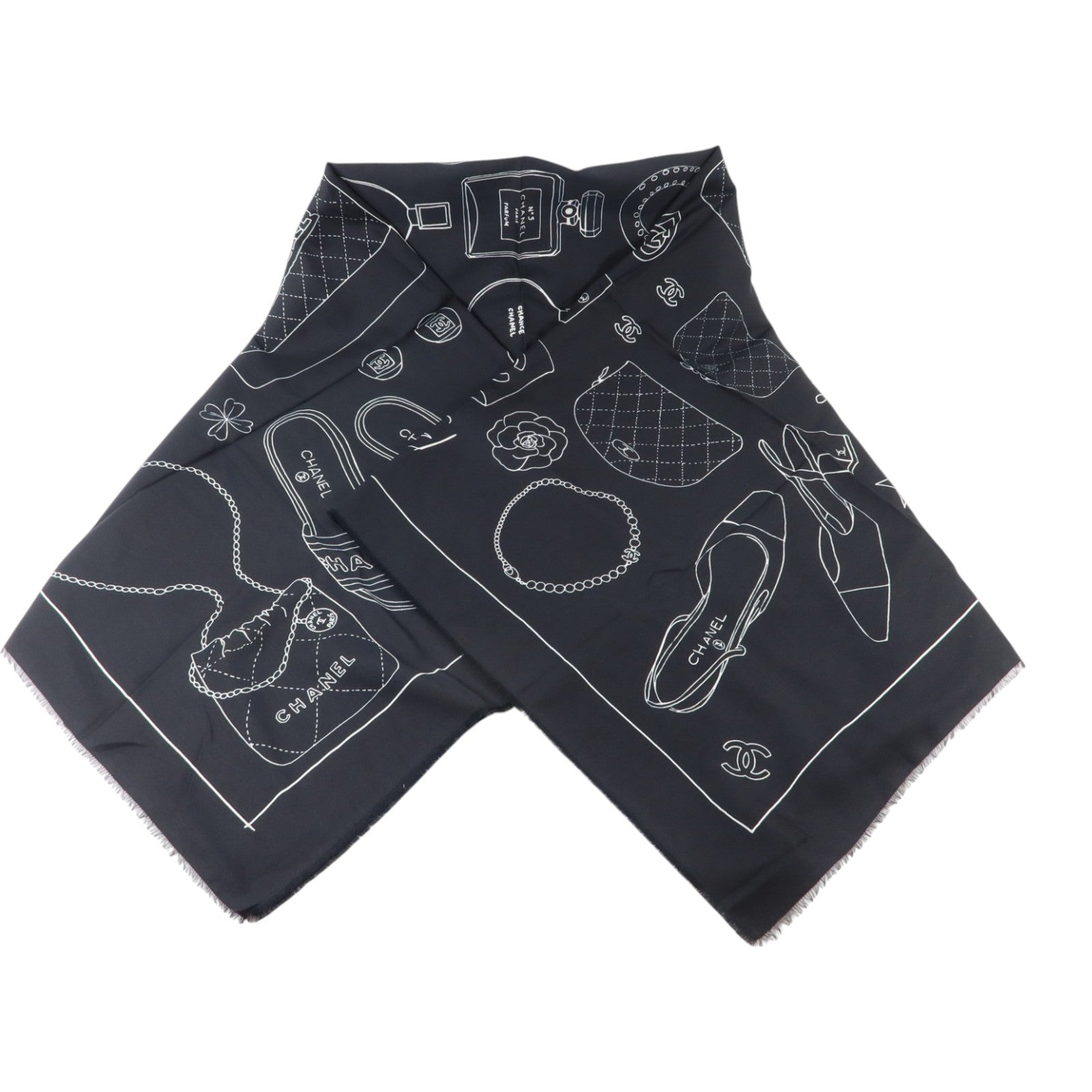 CHANEL 棉質/絲質CC Logo Hand Printed Scarf 200x140cm絲巾