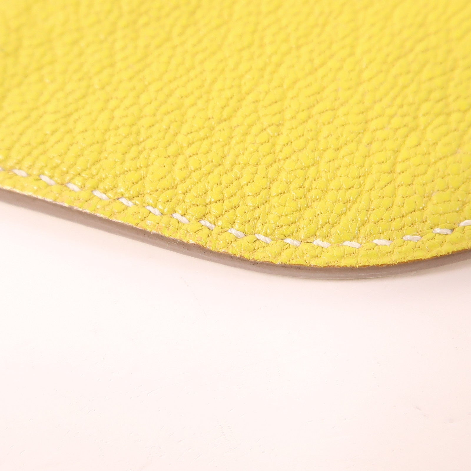 HERMES 【激減優惠】Clemence皮革Tutti Frutti銀扣零錢包Lime黃色