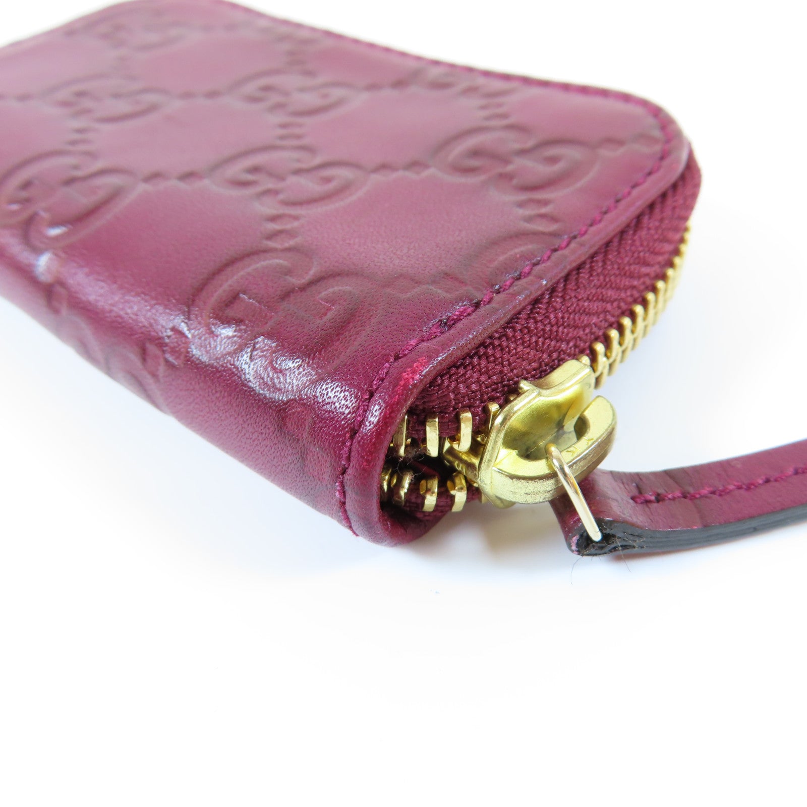 GUCCI 【激減優惠】皮革Coin Case金扣零錢包紫紅色