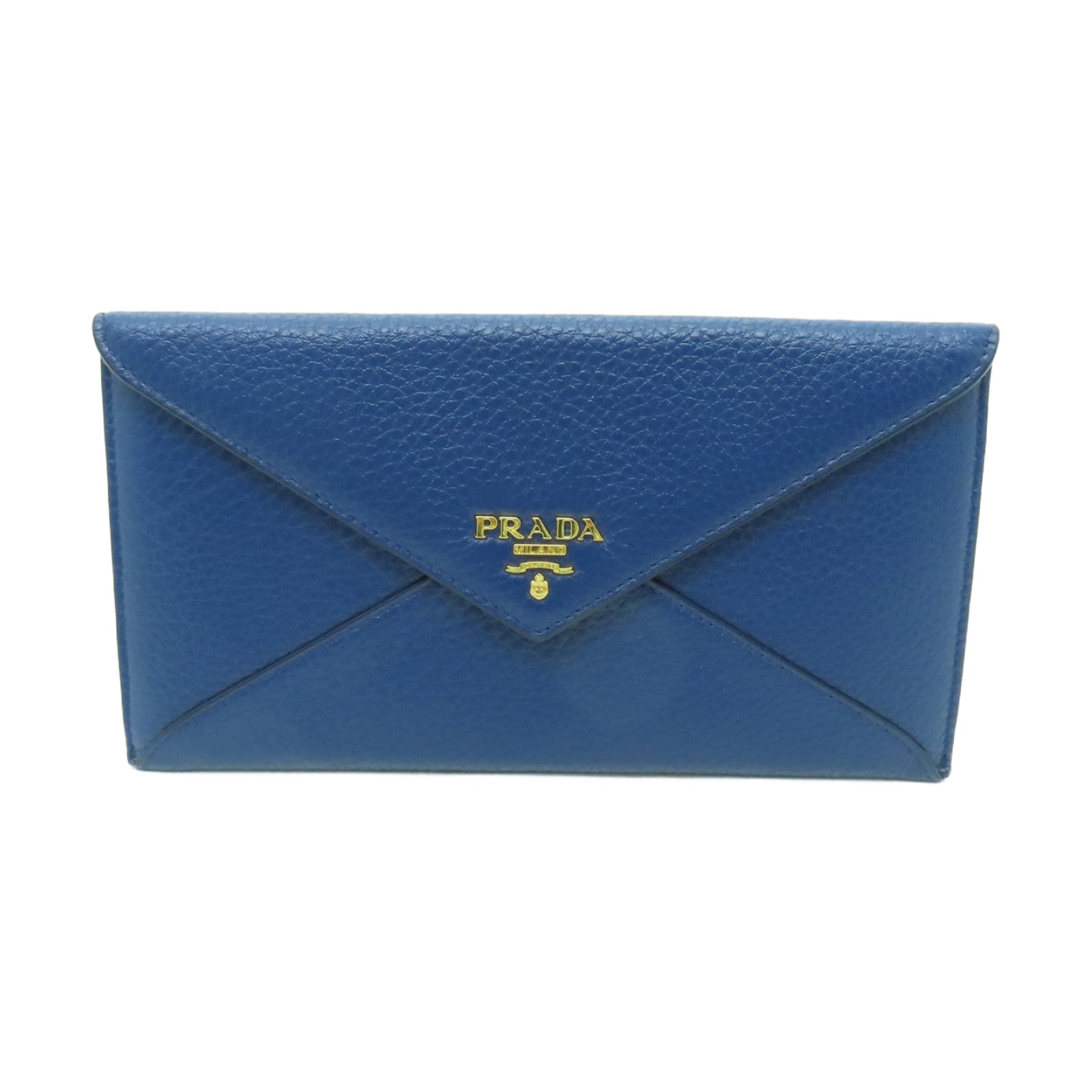 PRADA 【激減優惠】牛皮皮革Long wallet金扣長錢包藍色