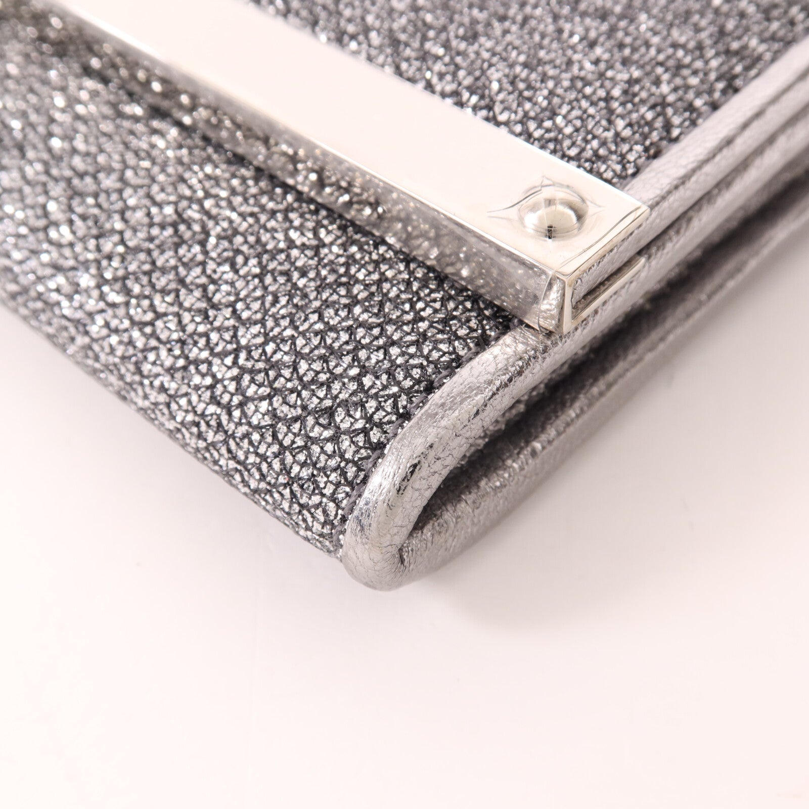 JIMMY CHOO Metallic皮革Chain Shoulder銀扣鏈帶肩背袋