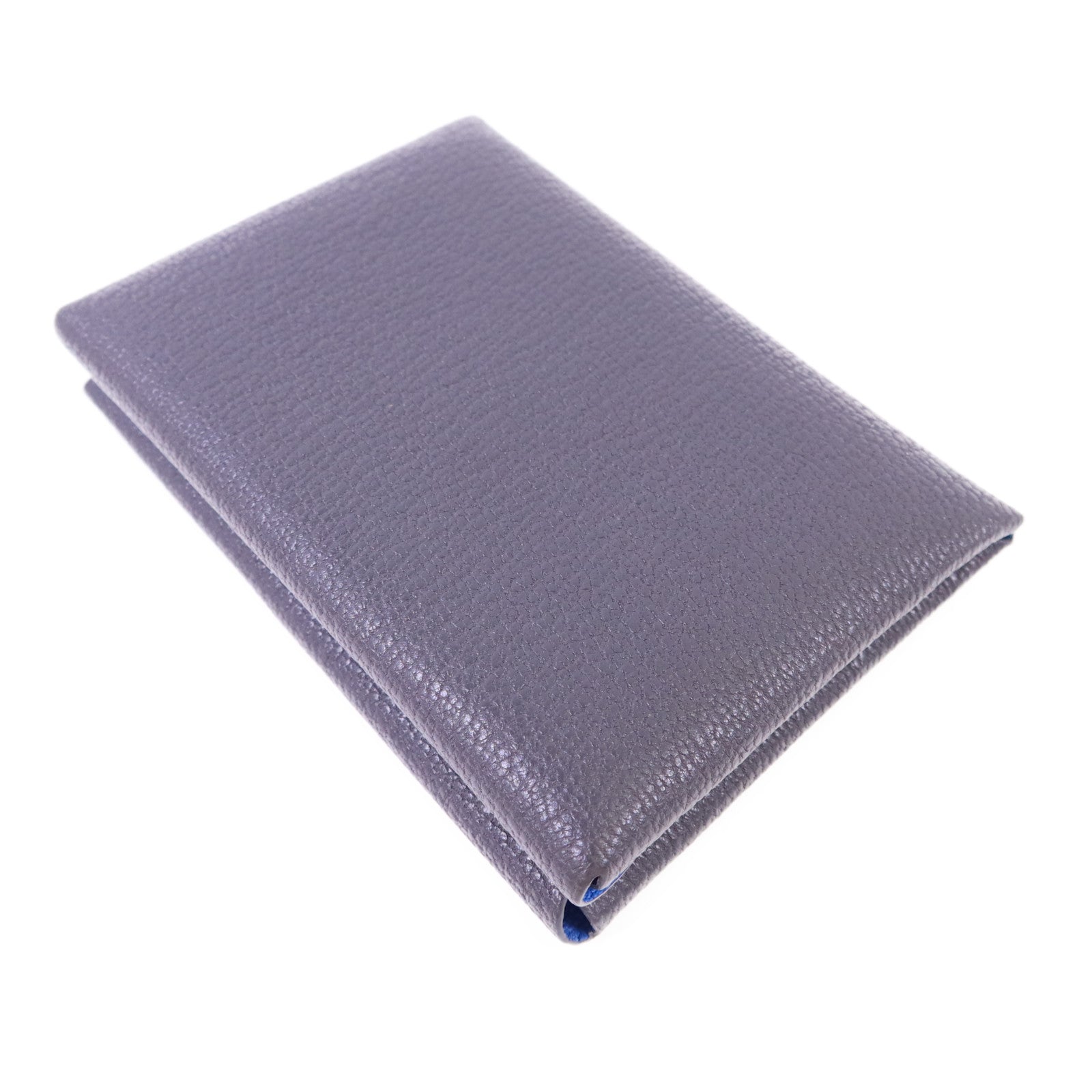 HERMES Epsom皮革Calvi Duo銀扣卡片套Graphite/Bleu Hydra
