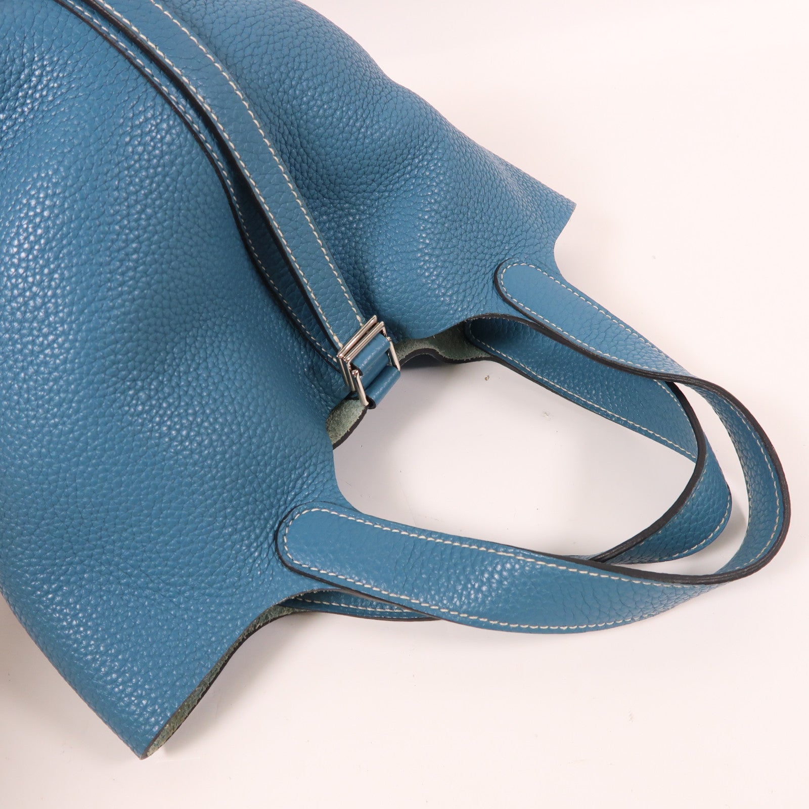 HERMES Clemence皮革Picotin PM銀扣手挽袋藍色