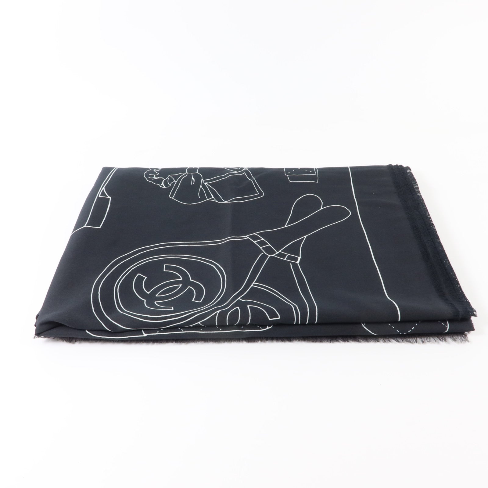 CHANEL 棉質/絲質CC Logo Hand Printed Scarf 200x140cm絲巾